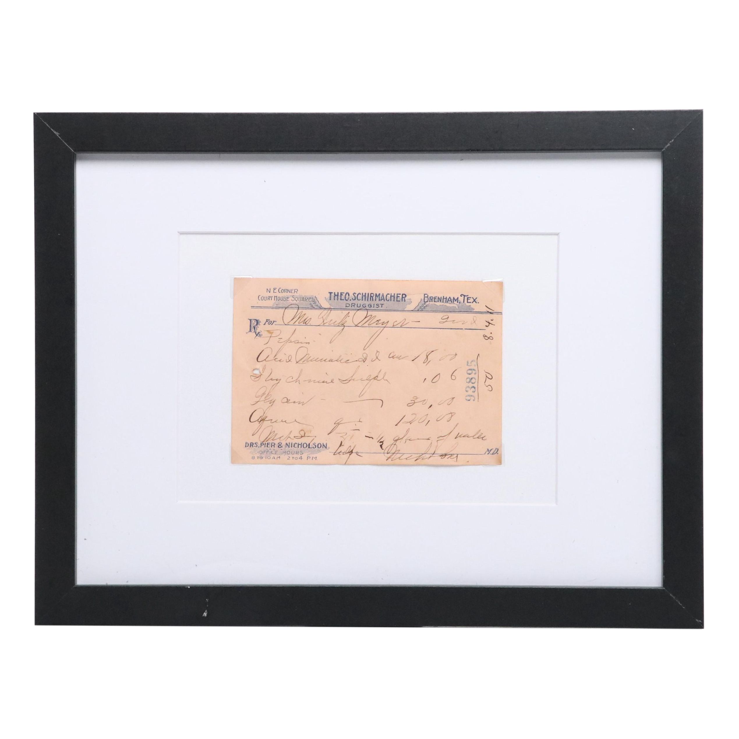 Prescription for Strychnine and Muriatric Acid, 1911