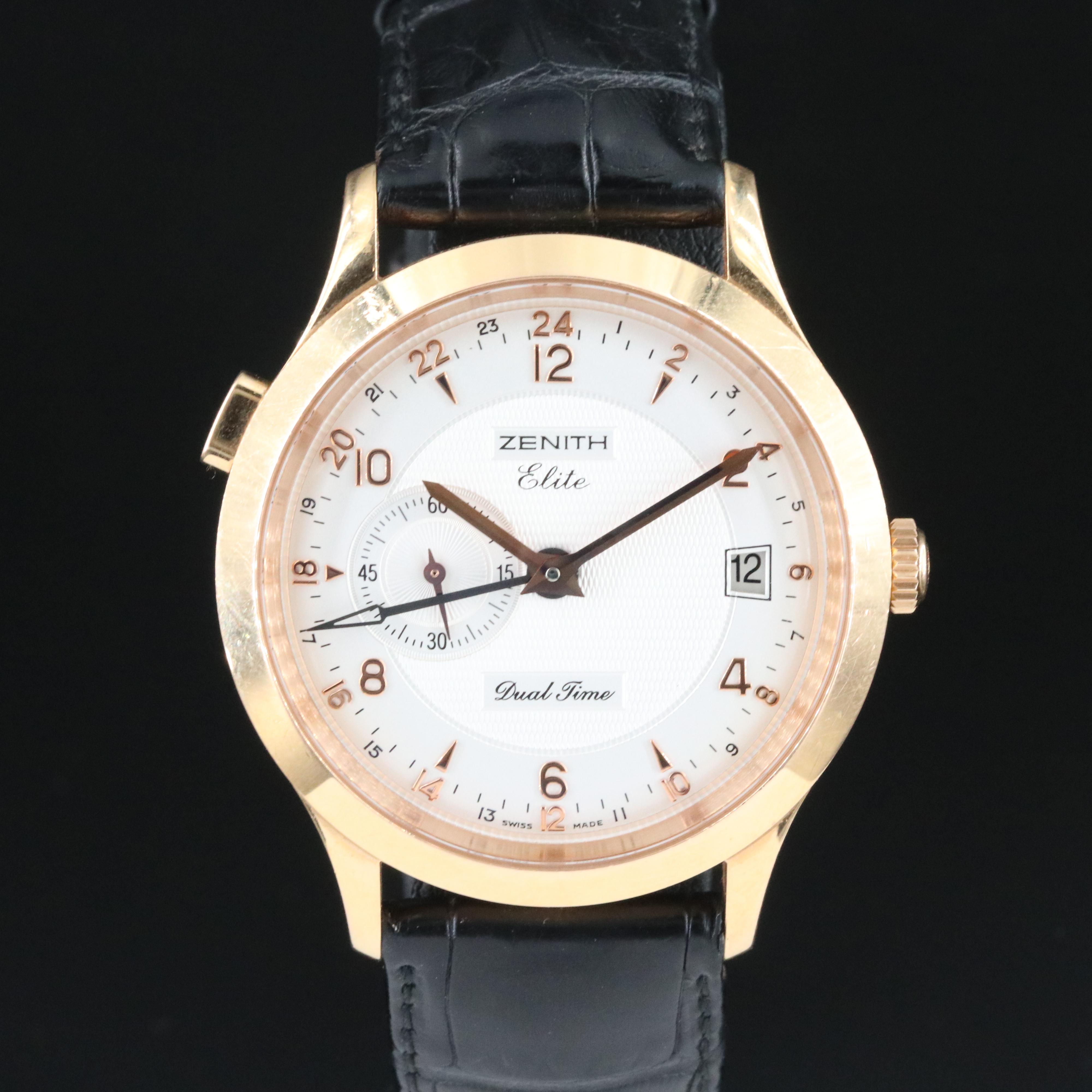 Zenith Class Elite Dual Time 18.1125.682 39mm 18K Gold Automatic Watch