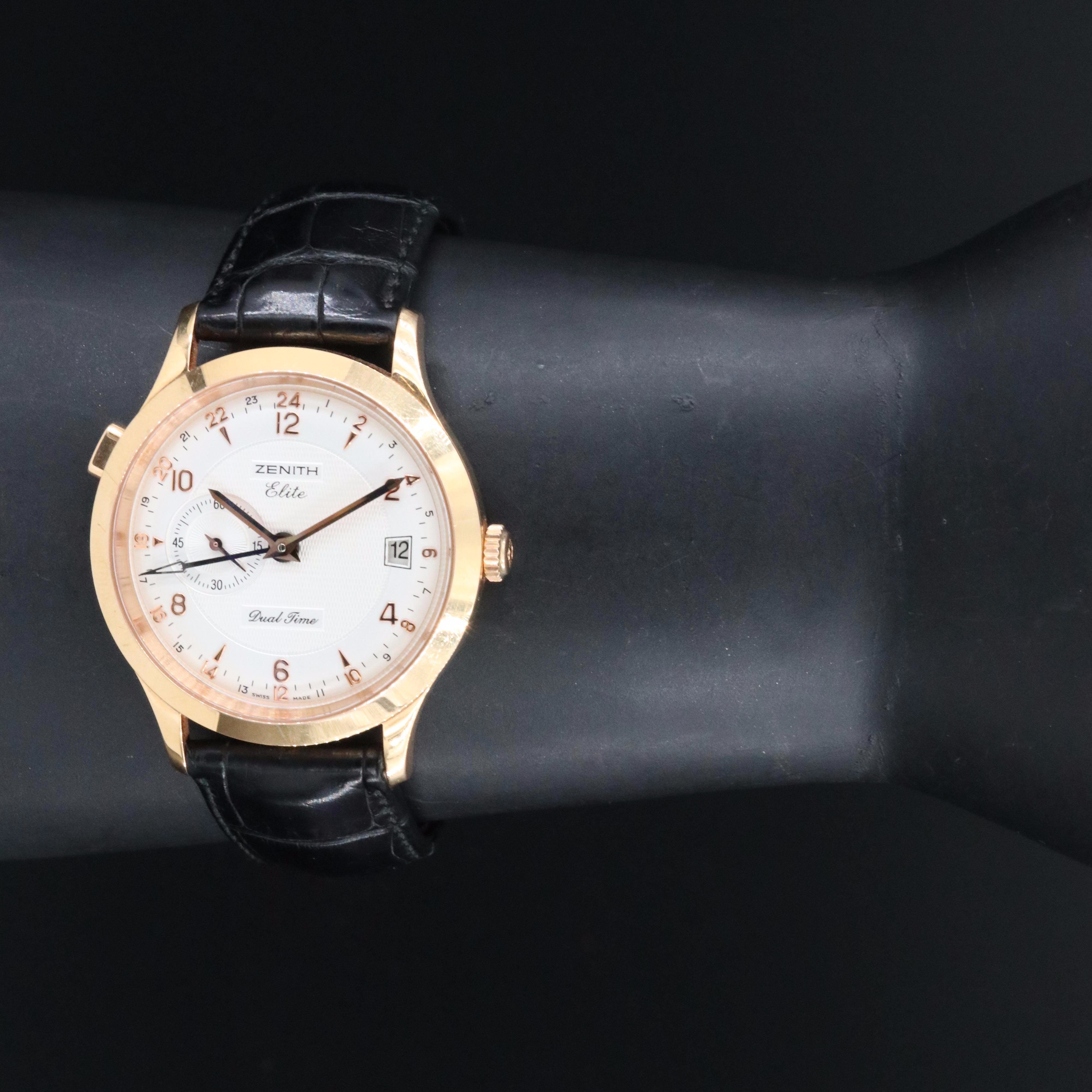 Zenith Class Elite Dual Time 18.1125.682 39mm 18K Gold Automatic Watch