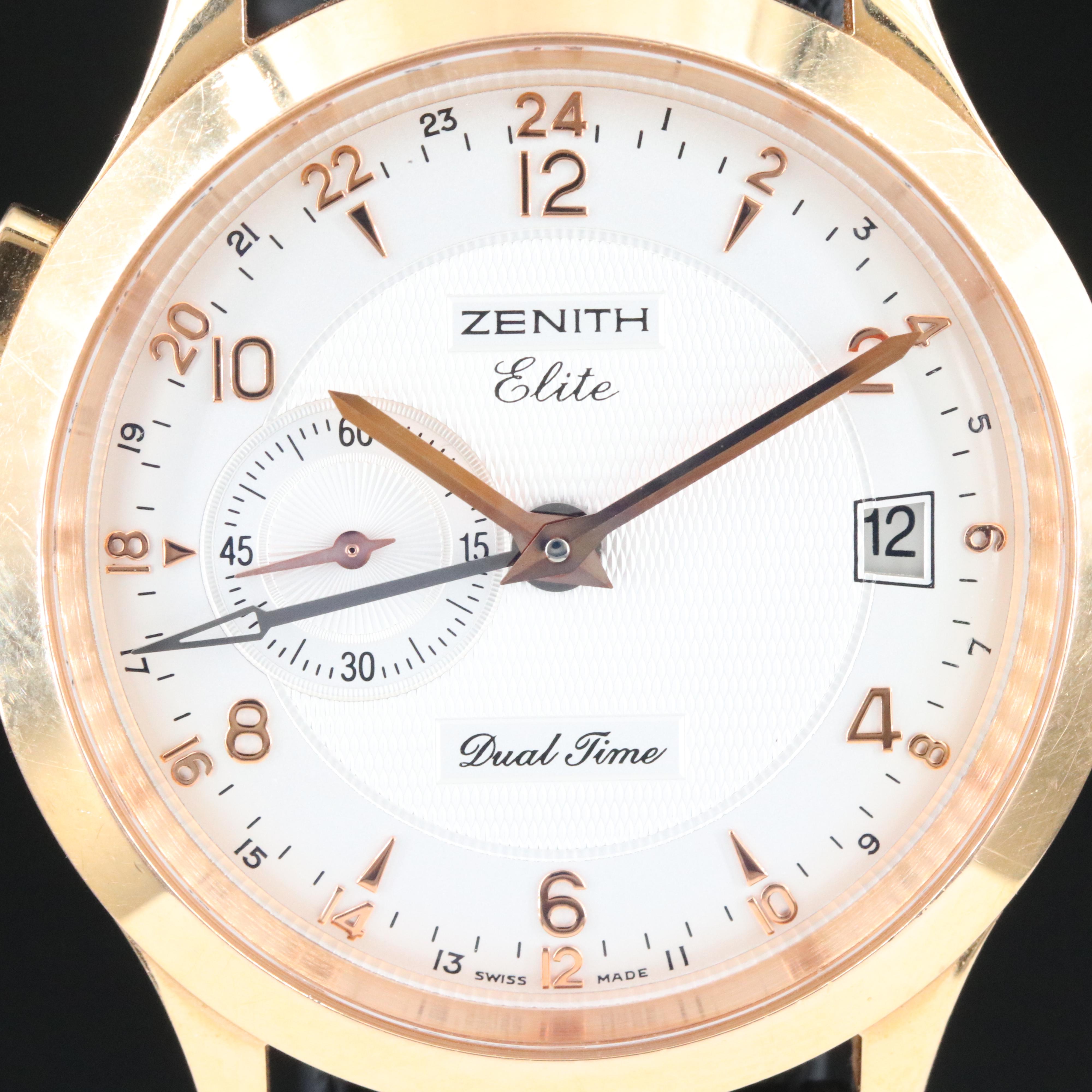 Zenith Class Elite Dual Time 18.1125.682 39mm 18K Gold Automatic Watch