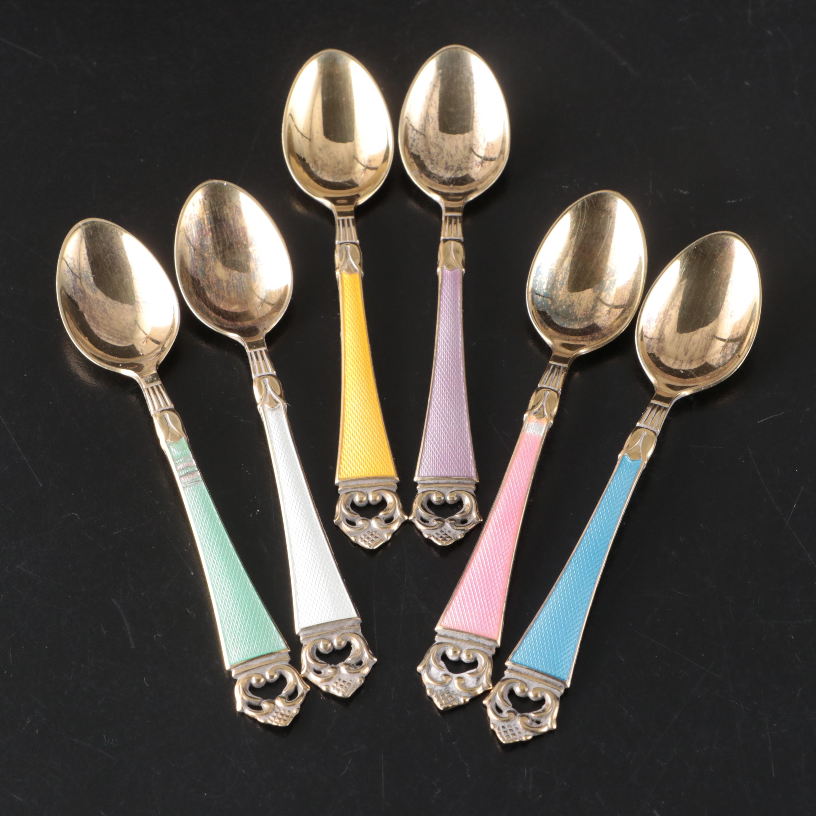 Frigast of Denmark Sterling Silver and Guilloché Enamel Demitasse Spoons