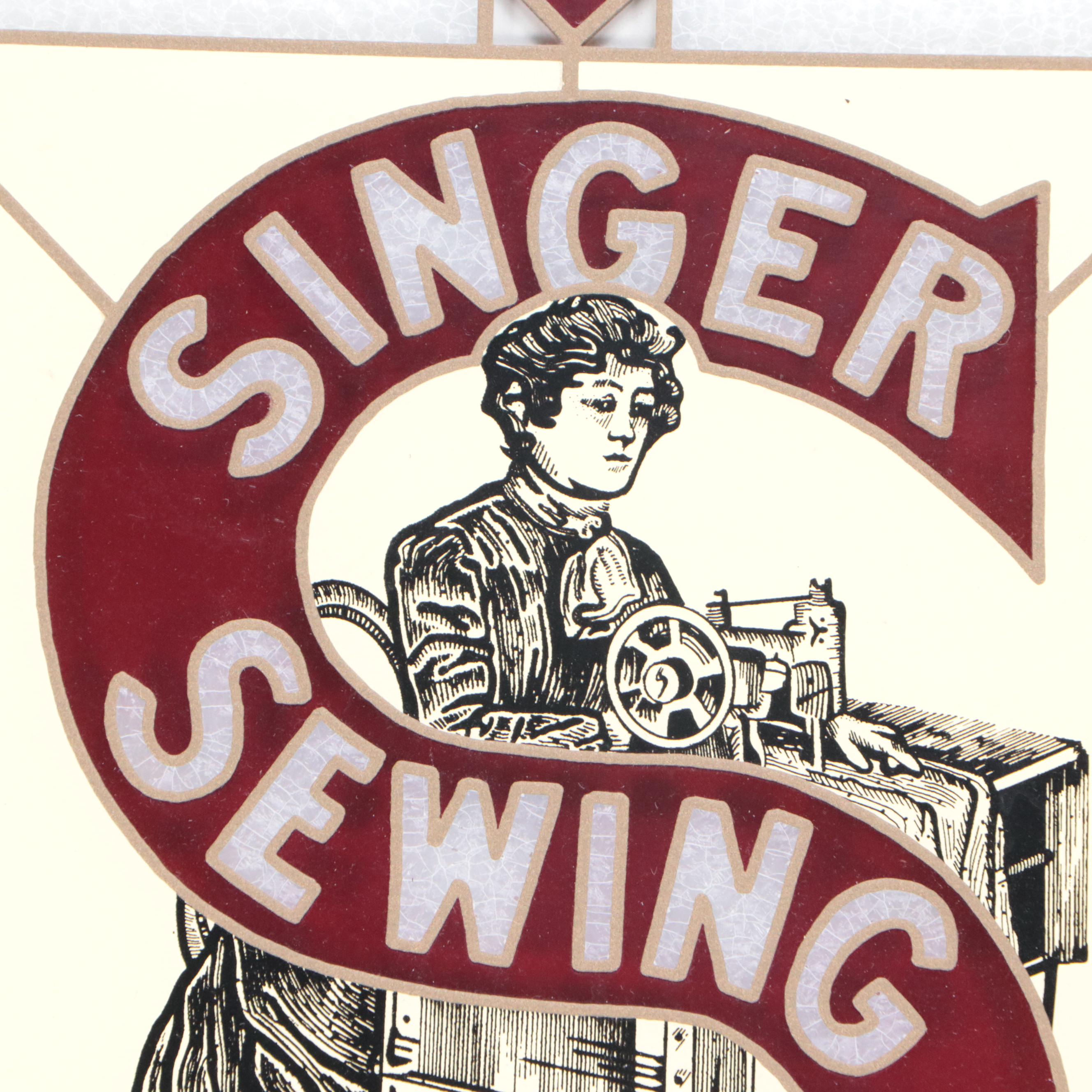 Singer Sewing Machines Stained Glass Sign, Mid-20th Century