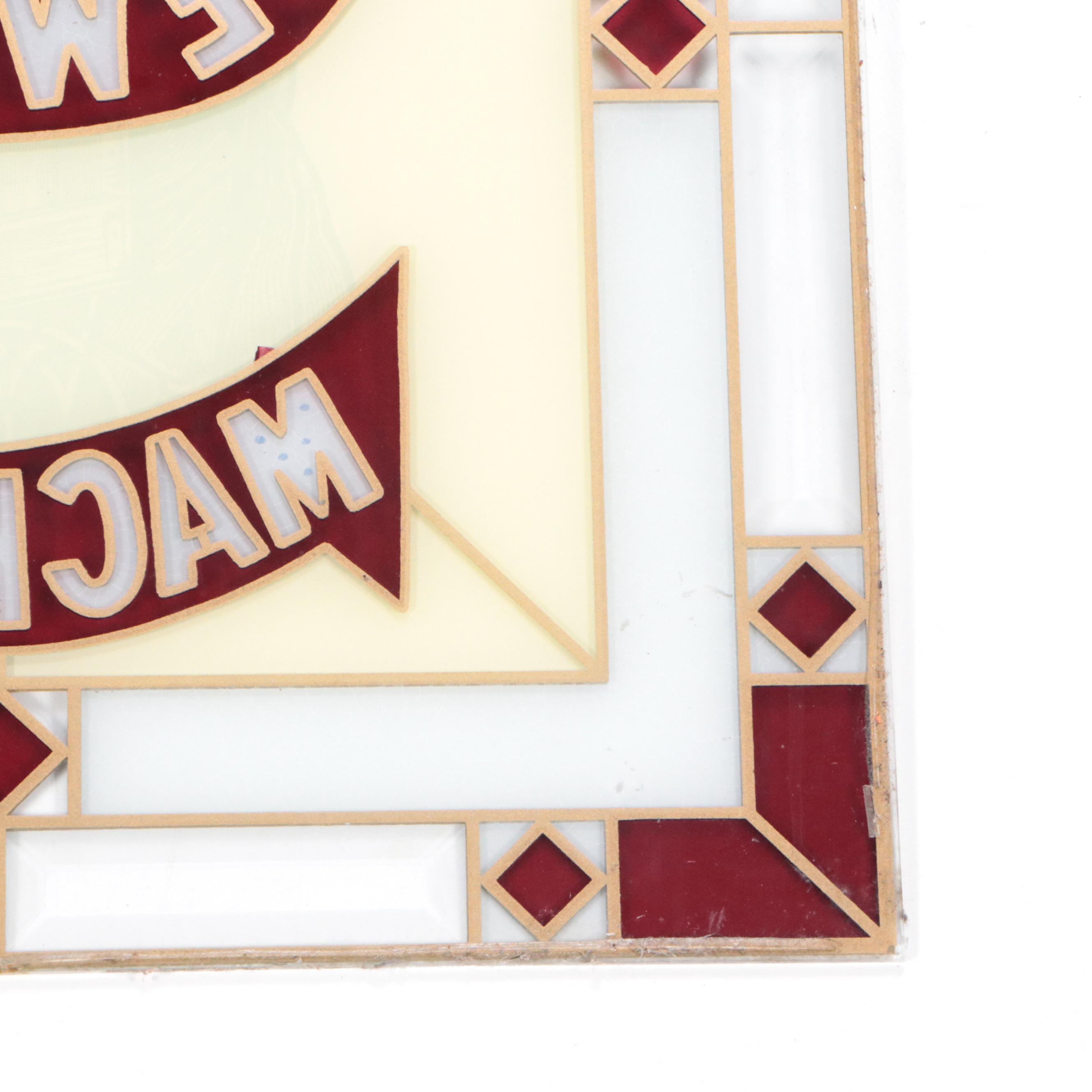 Singer Sewing Machines Stained Glass Sign, Mid-20th Century