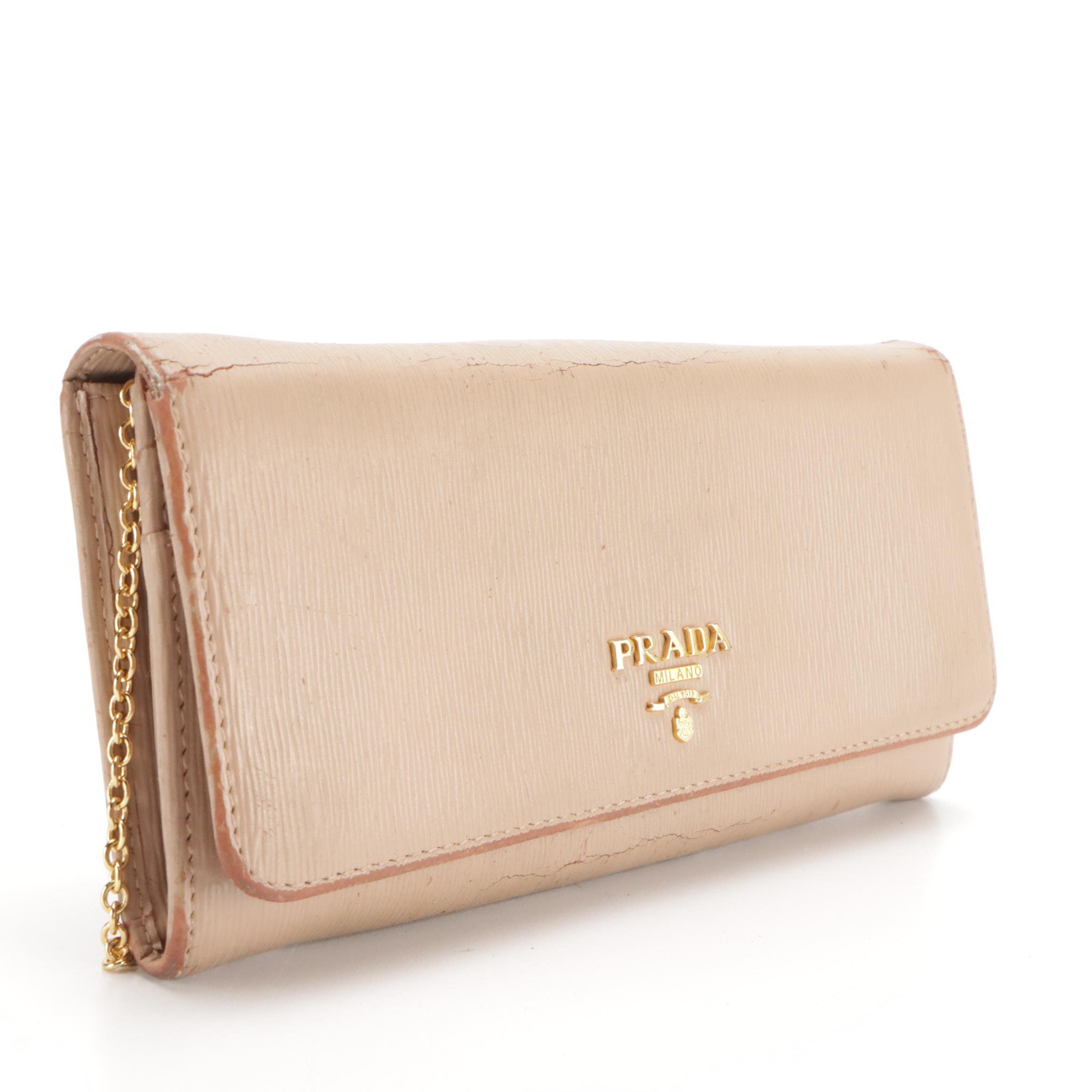 Prada Textured Leather Continental Flap Wallet with Photo/Card Holder