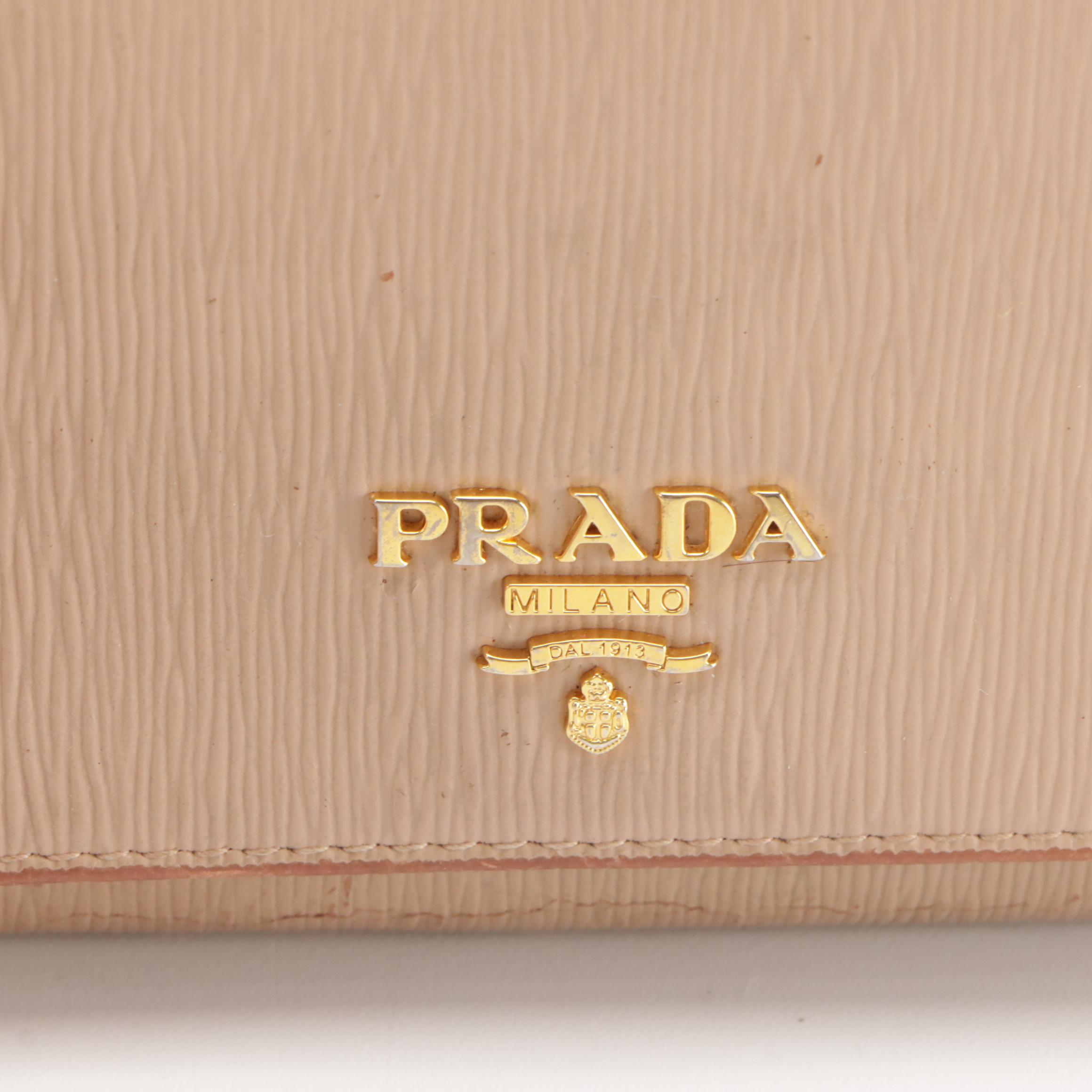 Prada Textured Leather Continental Flap Wallet with Photo/Card Holder