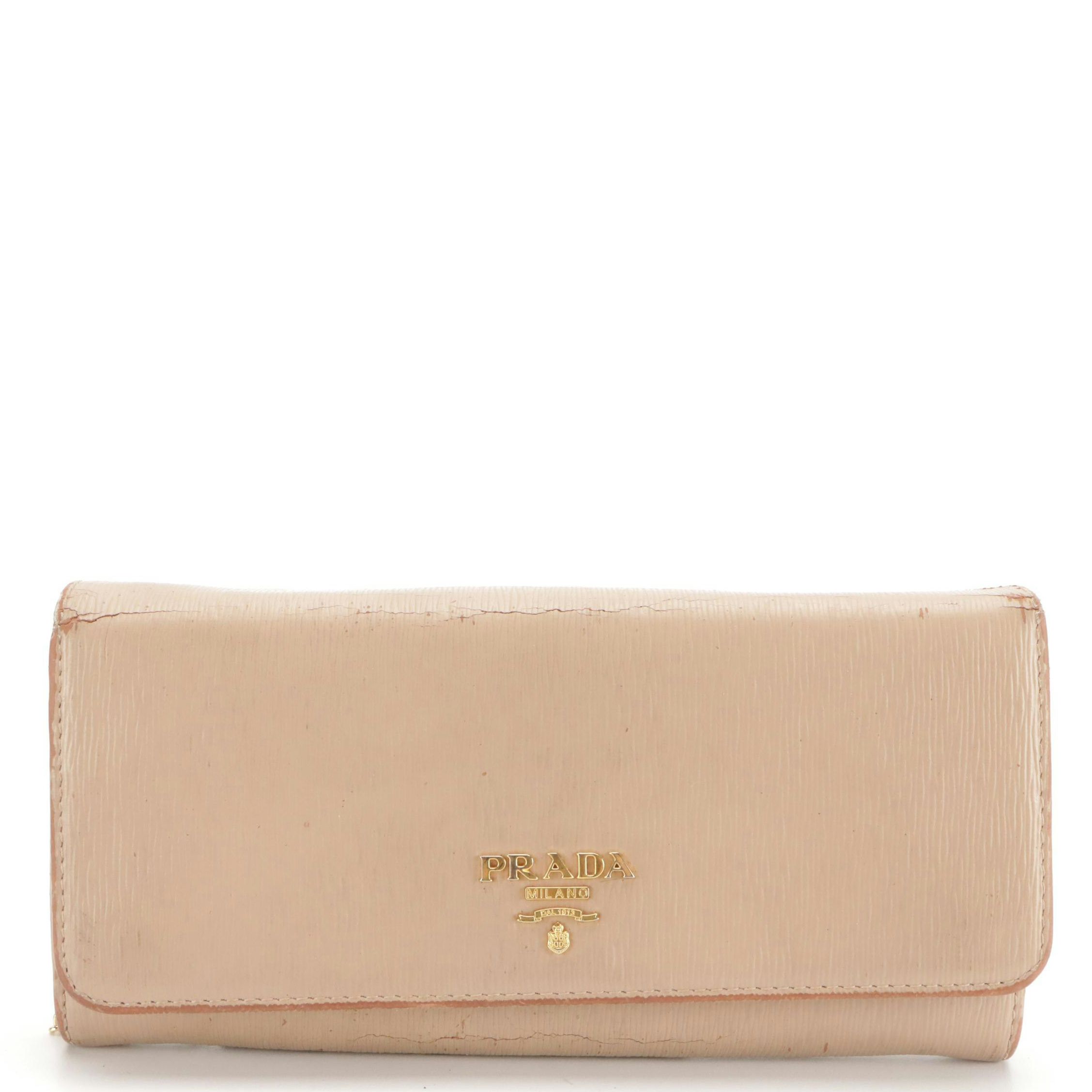 Prada Textured Leather Continental Flap Wallet with Photo/Card Holder