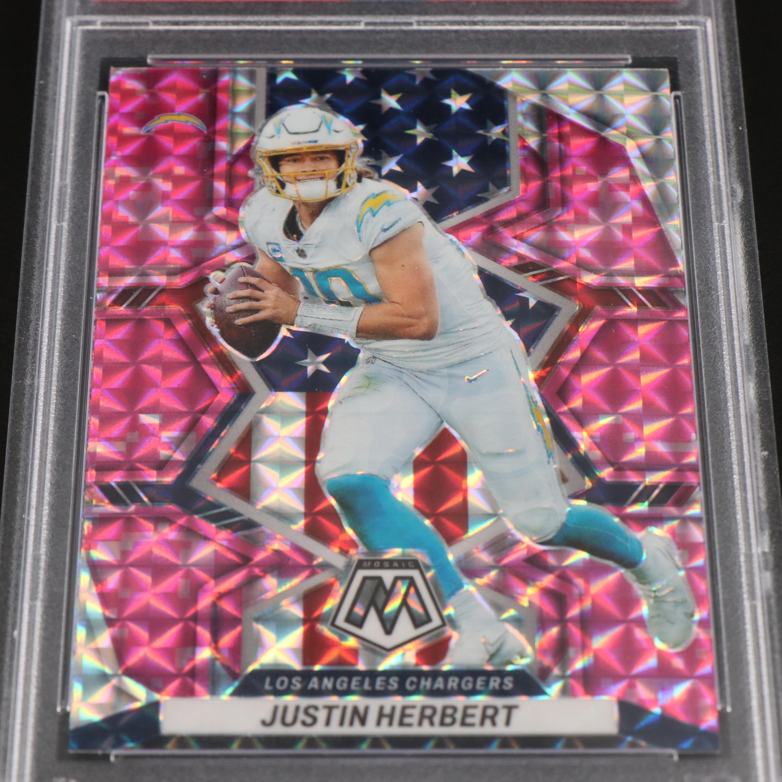 2022 Mosaic Justin Herbert Camo Pink  Football Card Graded PSA 10