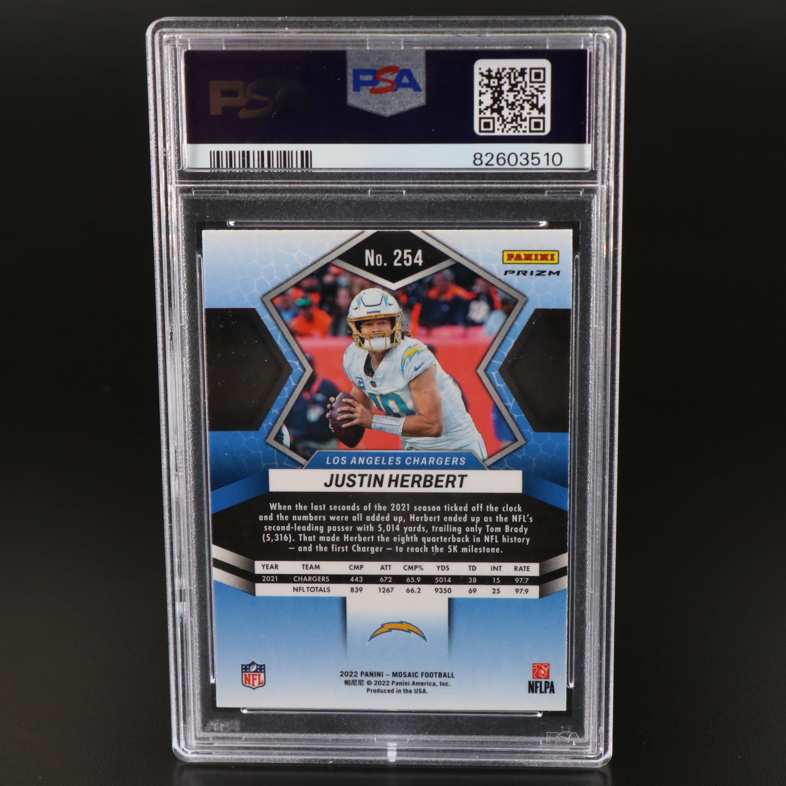 2022 Mosaic Justin Herbert Camo Pink  Football Card Graded PSA 10