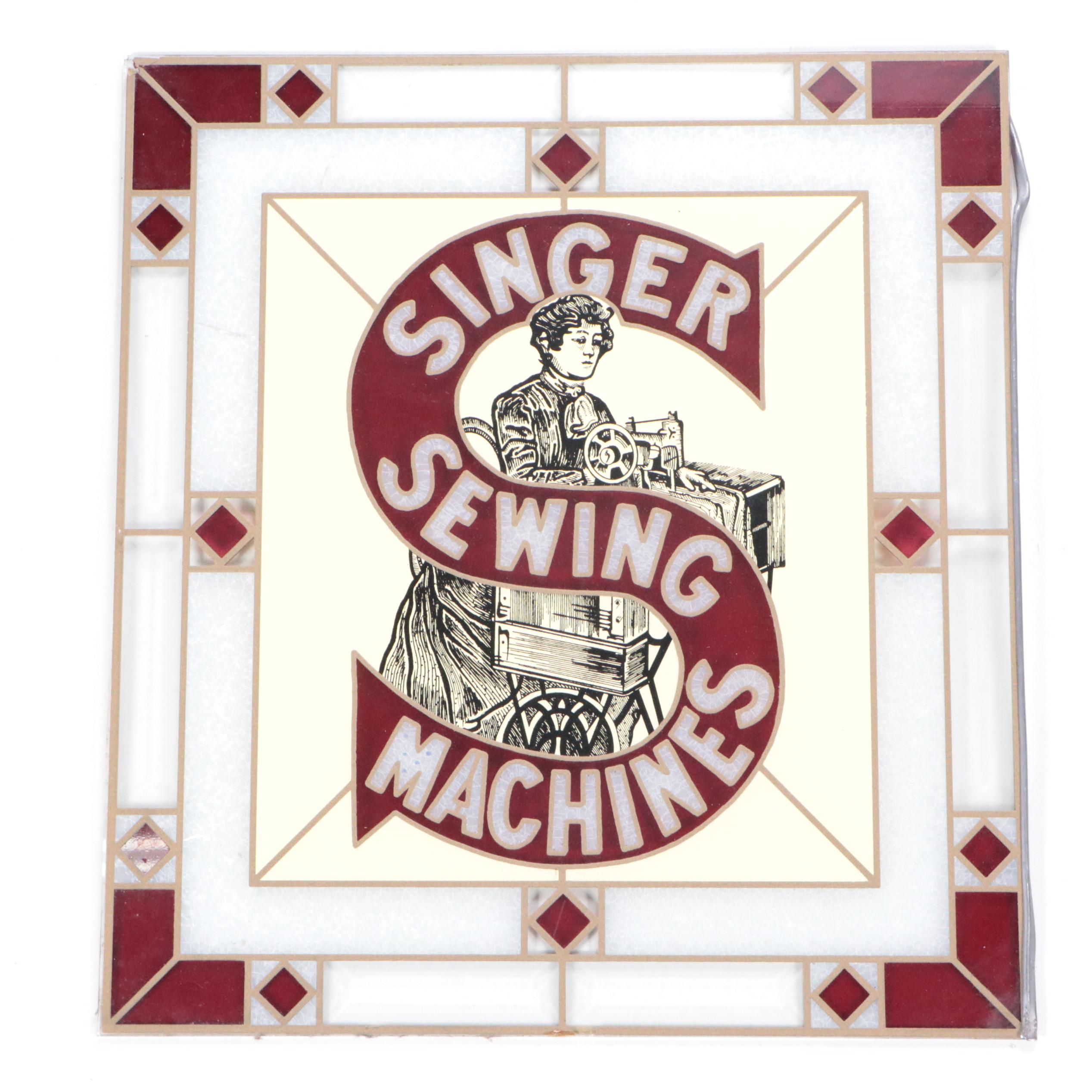 Singer Sewing Machines Stained Glass Sign, Mid-20th Century