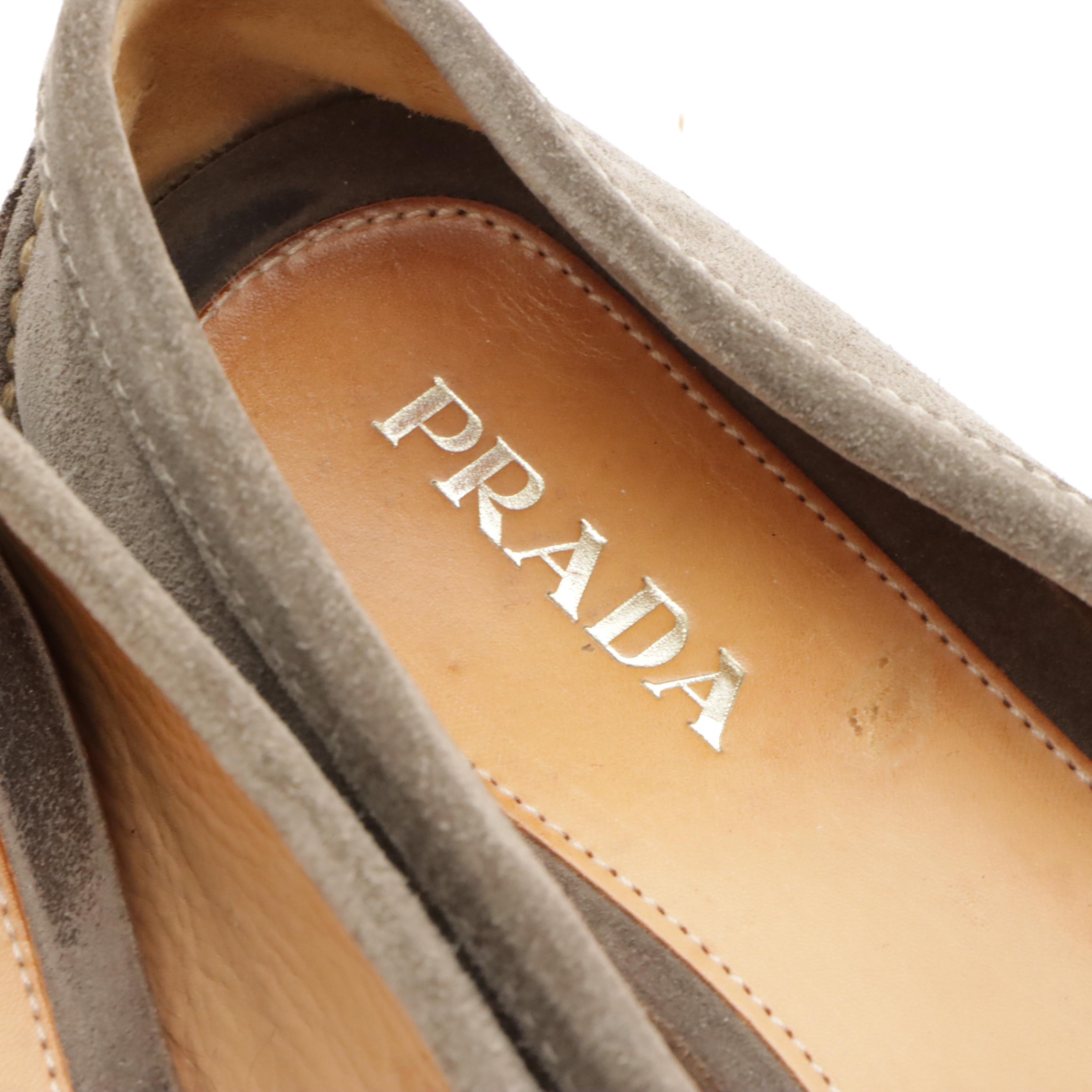 Prada Grey Suede Moccasin Loafers with Bow Details