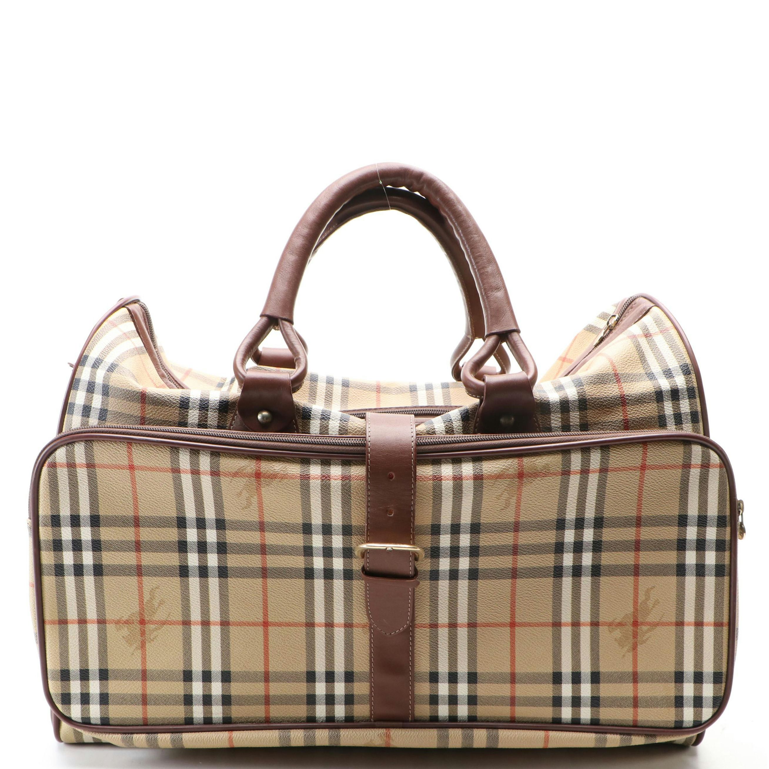 Burberrys Haymarket Check Travel Bag in Leather Trimmed Pvc