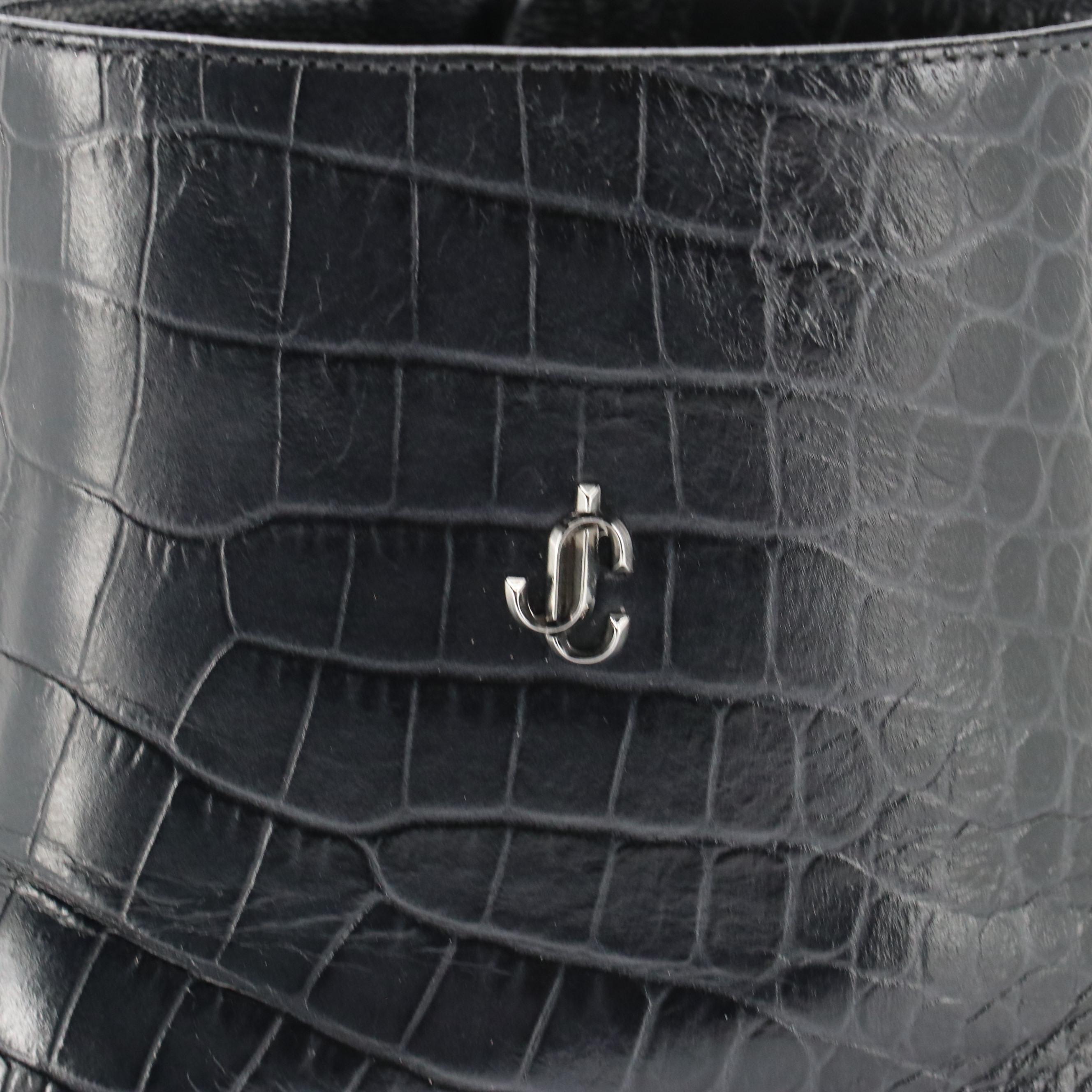 Jimmy Choo "Minori" Heeled Booties in Dusk Croc Embossed Leather