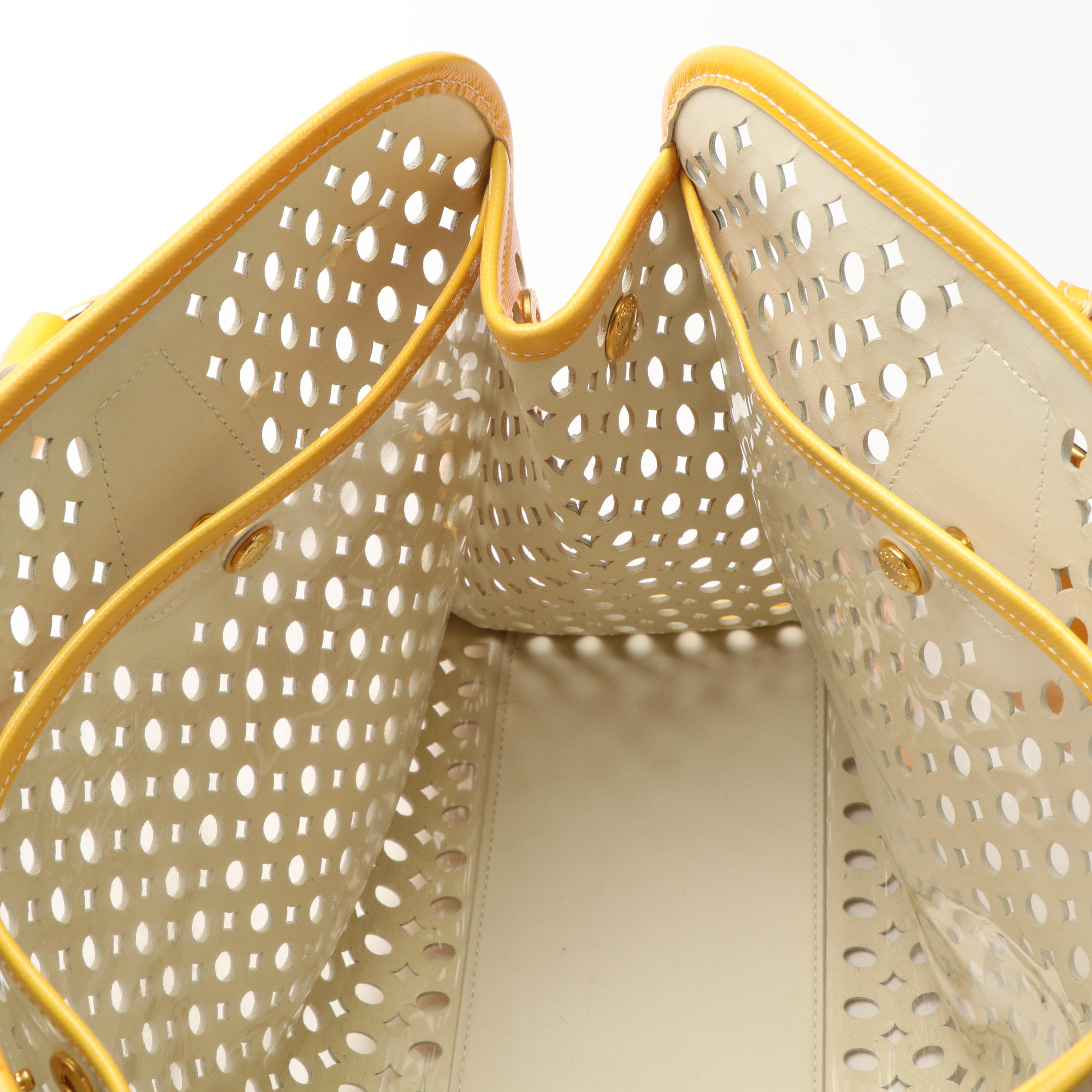 Prada Vernice Perforated Handle Bag in Lazer Cut Yellow Leather