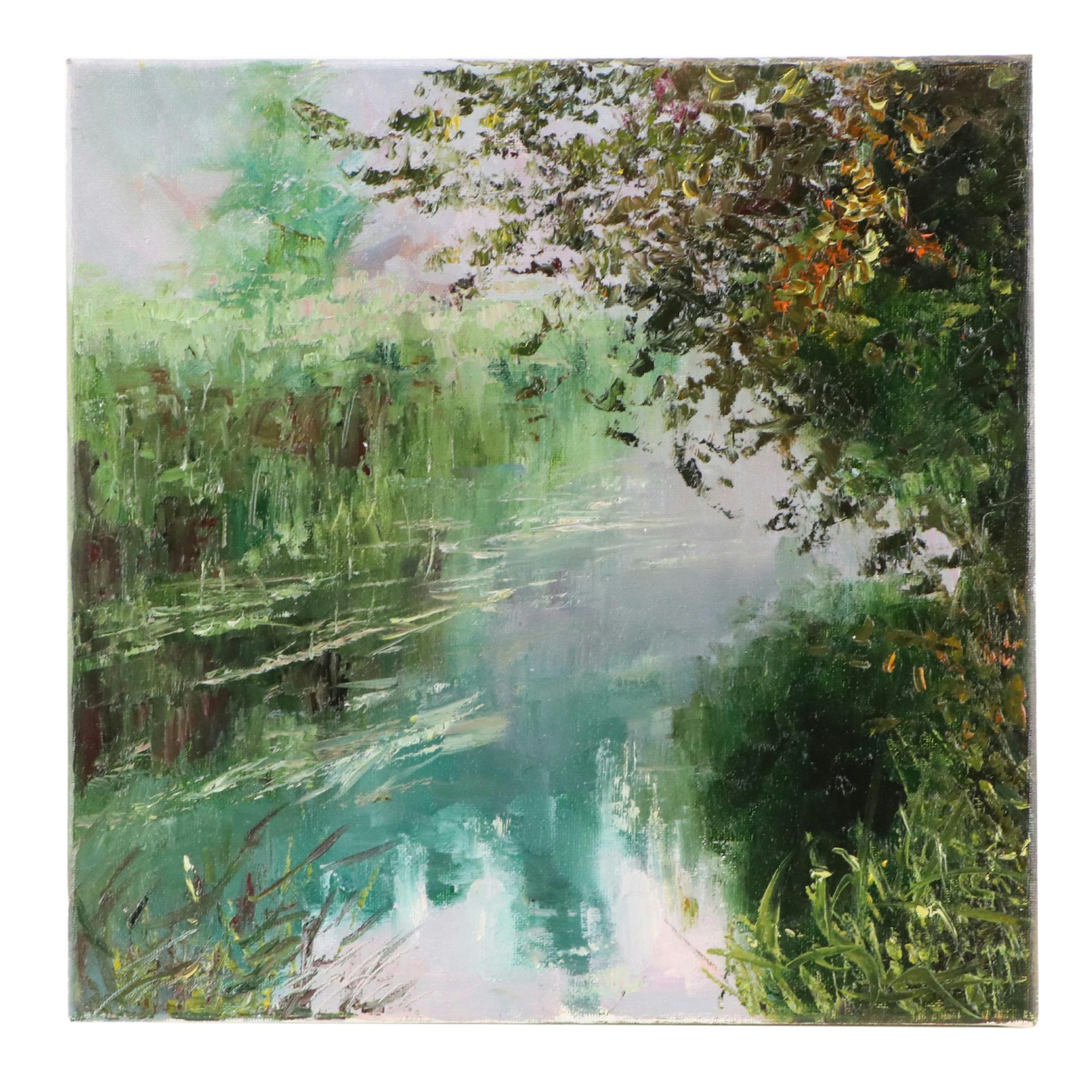Garncarek Aleksander Pond Landscape Oil Painting, 21st Century