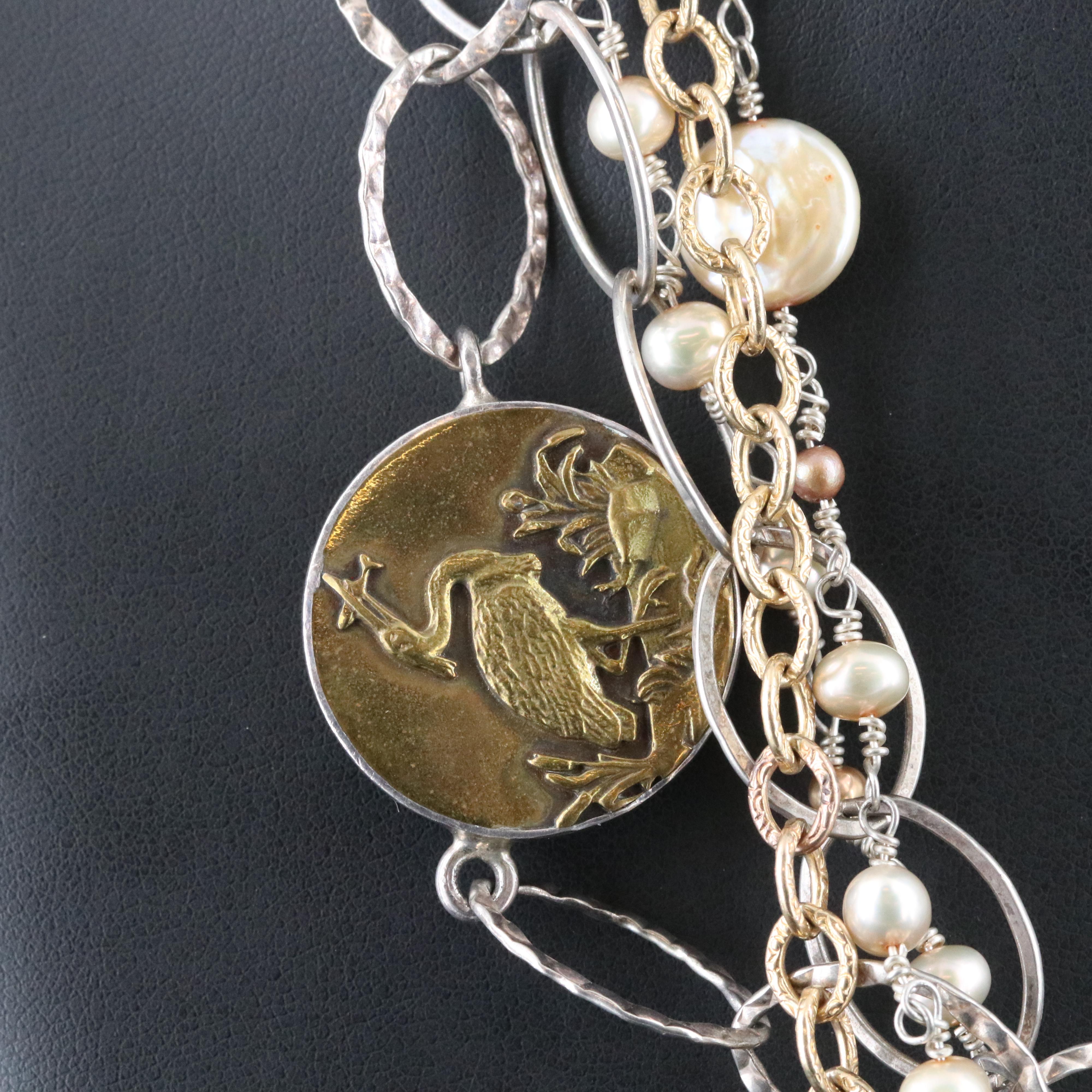 Mars and Valentine Sterling and Pearl Token Necklace
