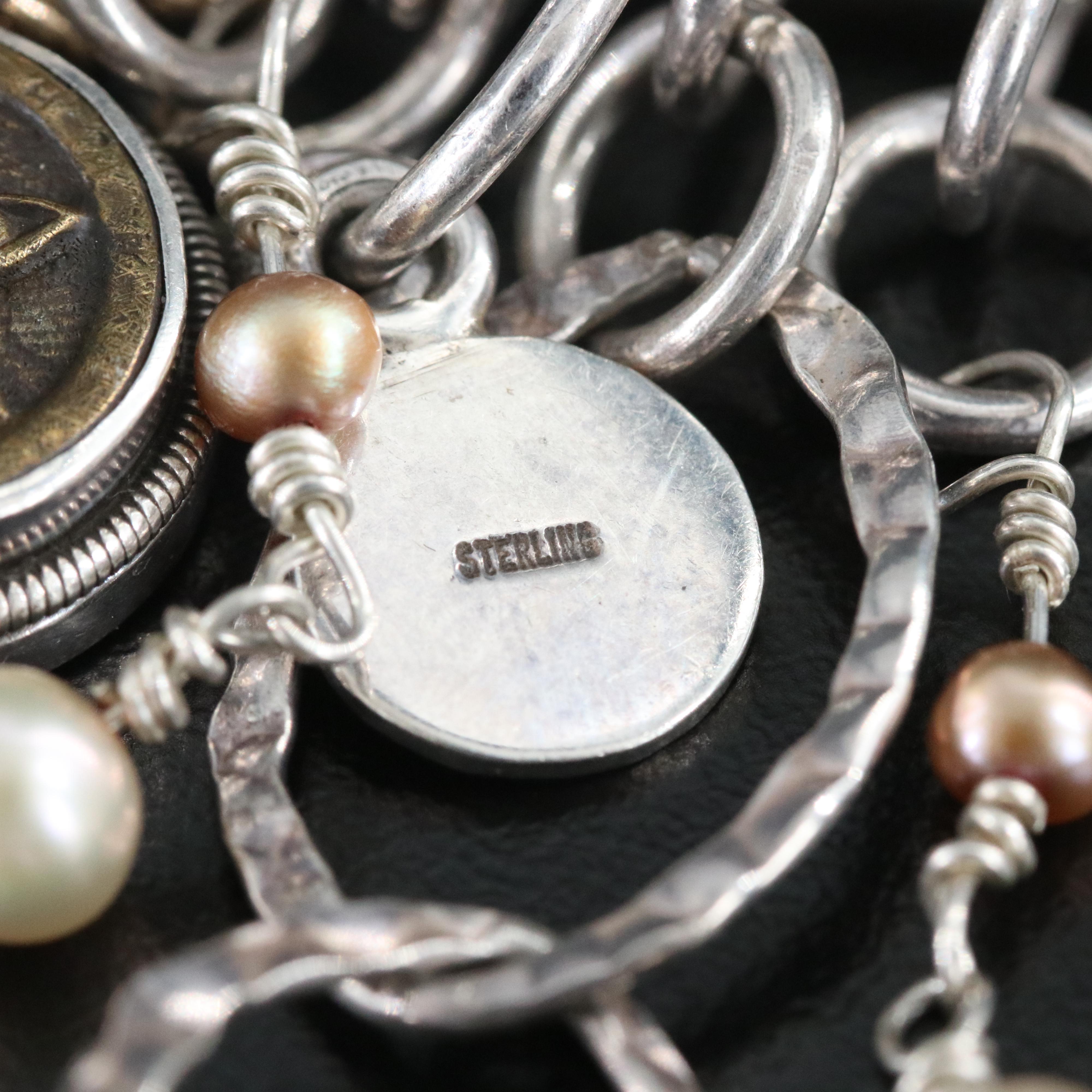 Mars and Valentine Sterling and Pearl Token Necklace