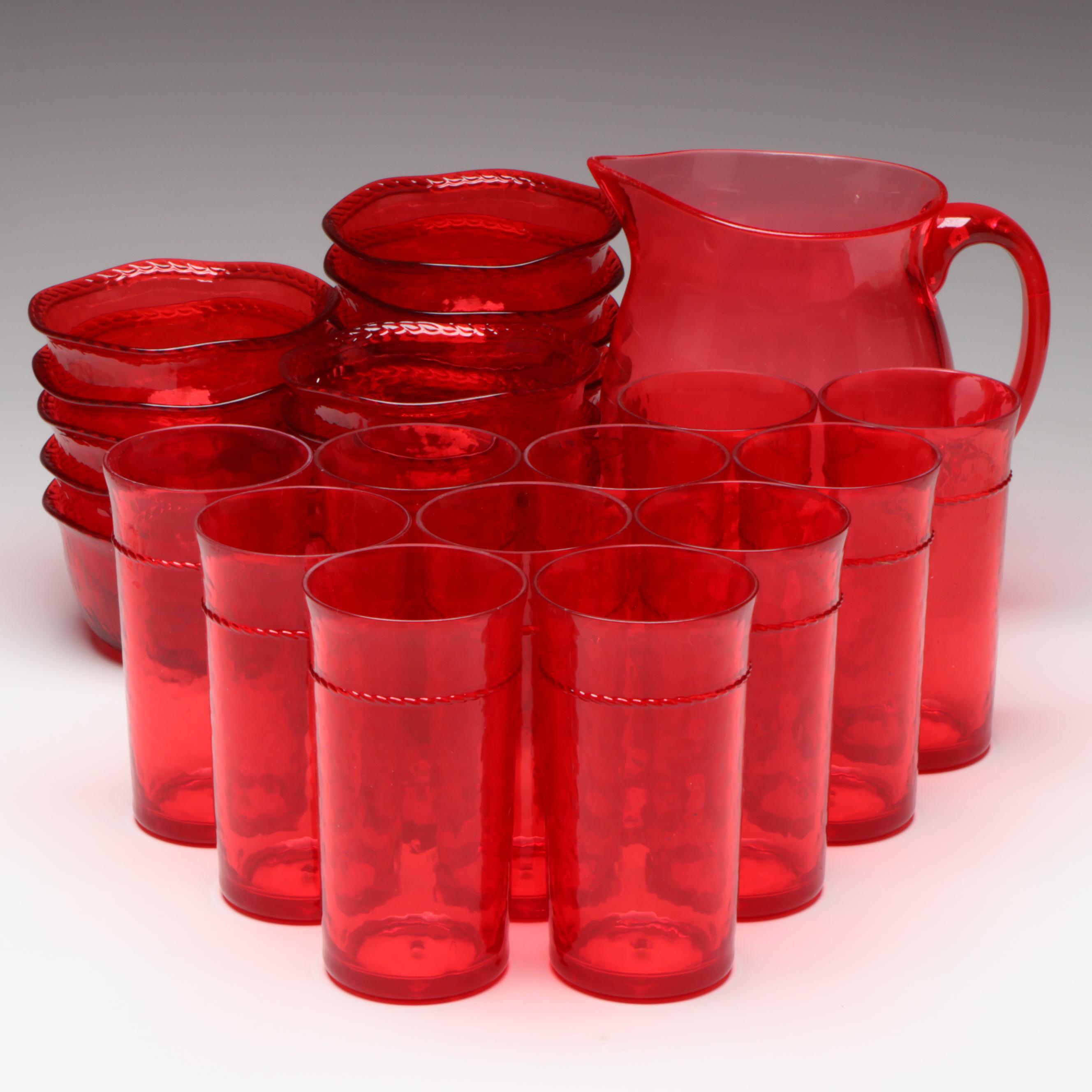 Pottery Barn Textured Bowls and Other Red Plastic Tableware