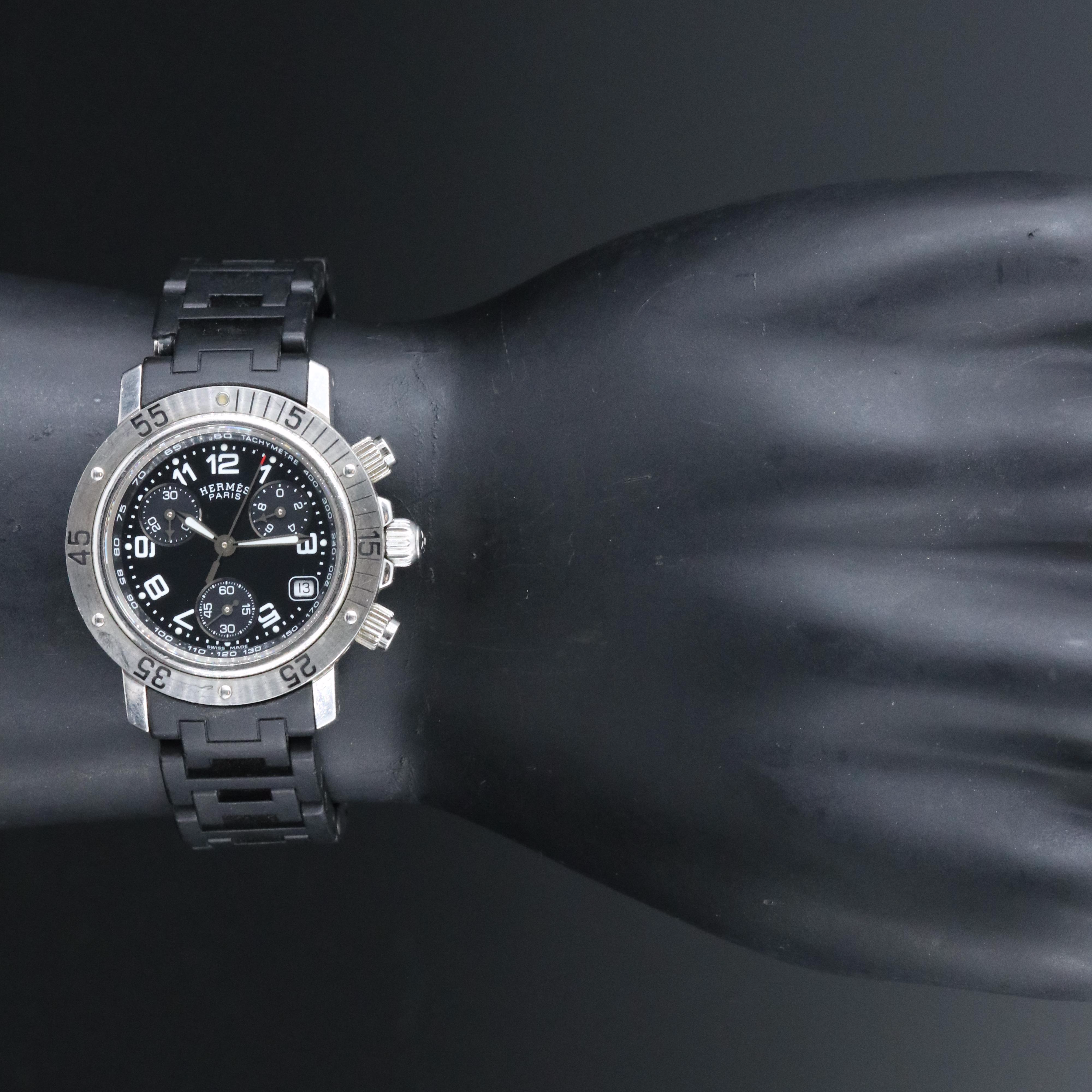 Hermès Clipper Diver CL2.315 Chronograph Black 32mm Steel Quartz Watch