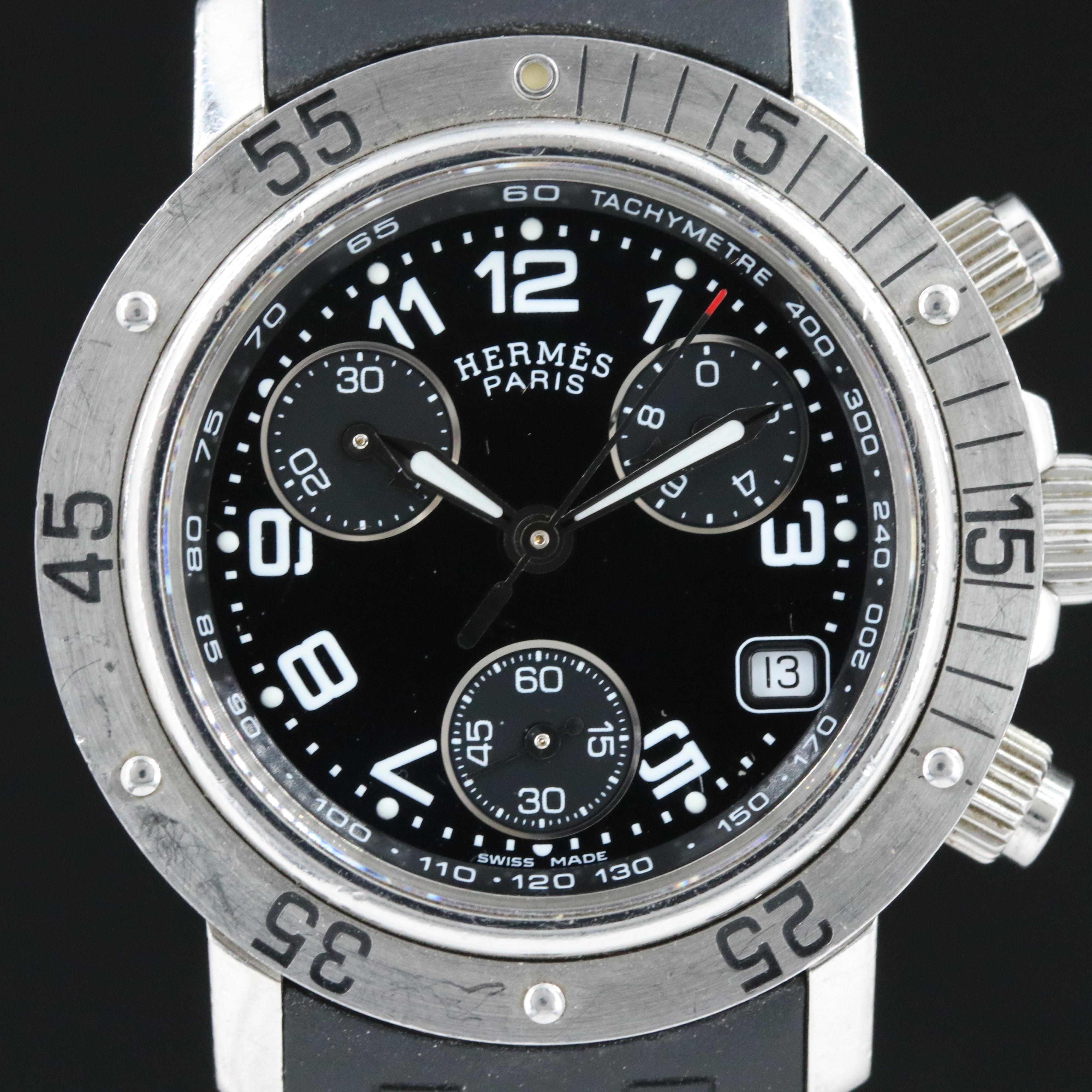 Hermès Clipper Diver CL2.315 Chronograph Black 32mm Steel Quartz Watch