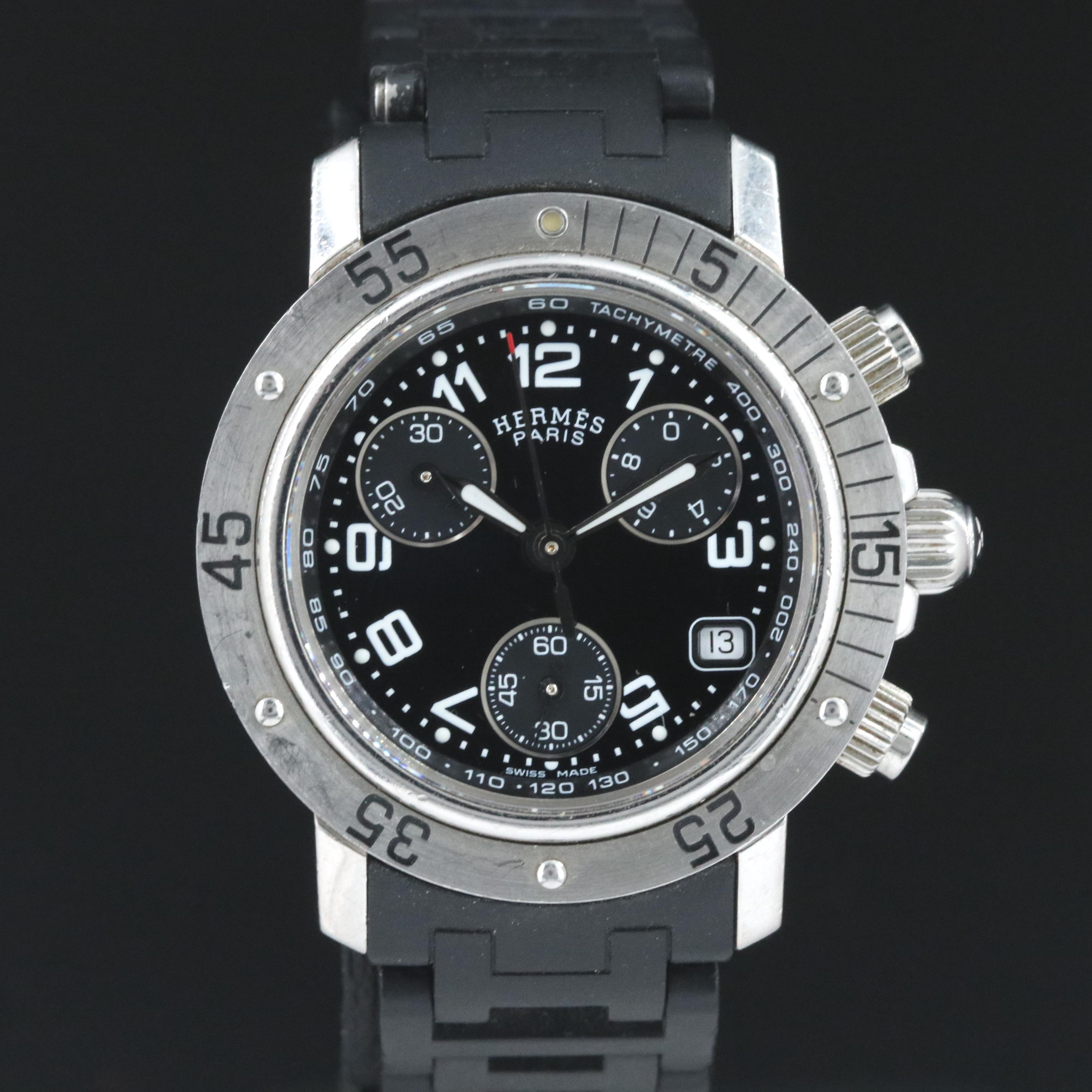 Hermès Clipper Diver CL2.315 Chronograph Black 32mm Steel Quartz Watch
