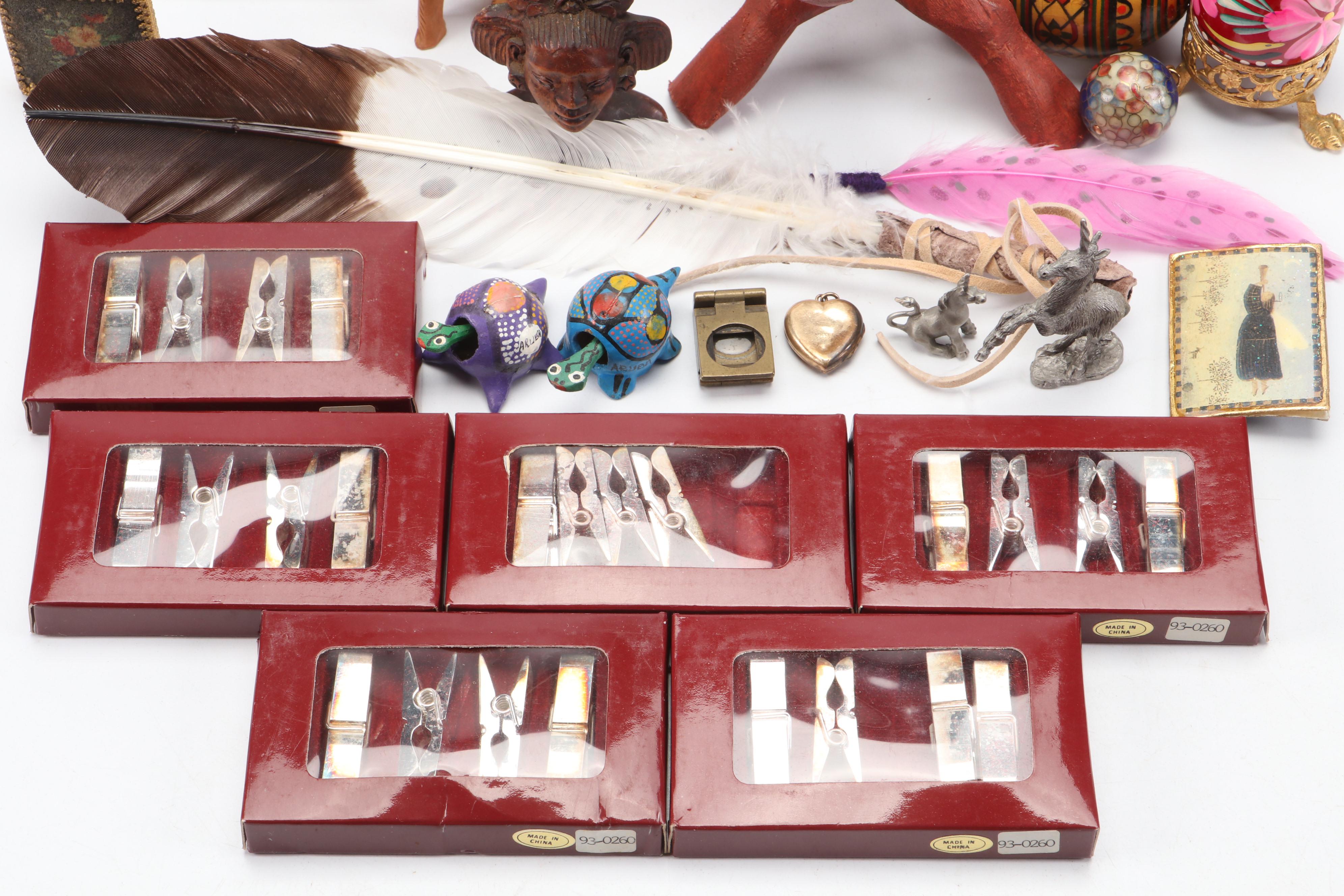 Painted Eggs with German Wallet, Pendants, Carved Wood and More Décor