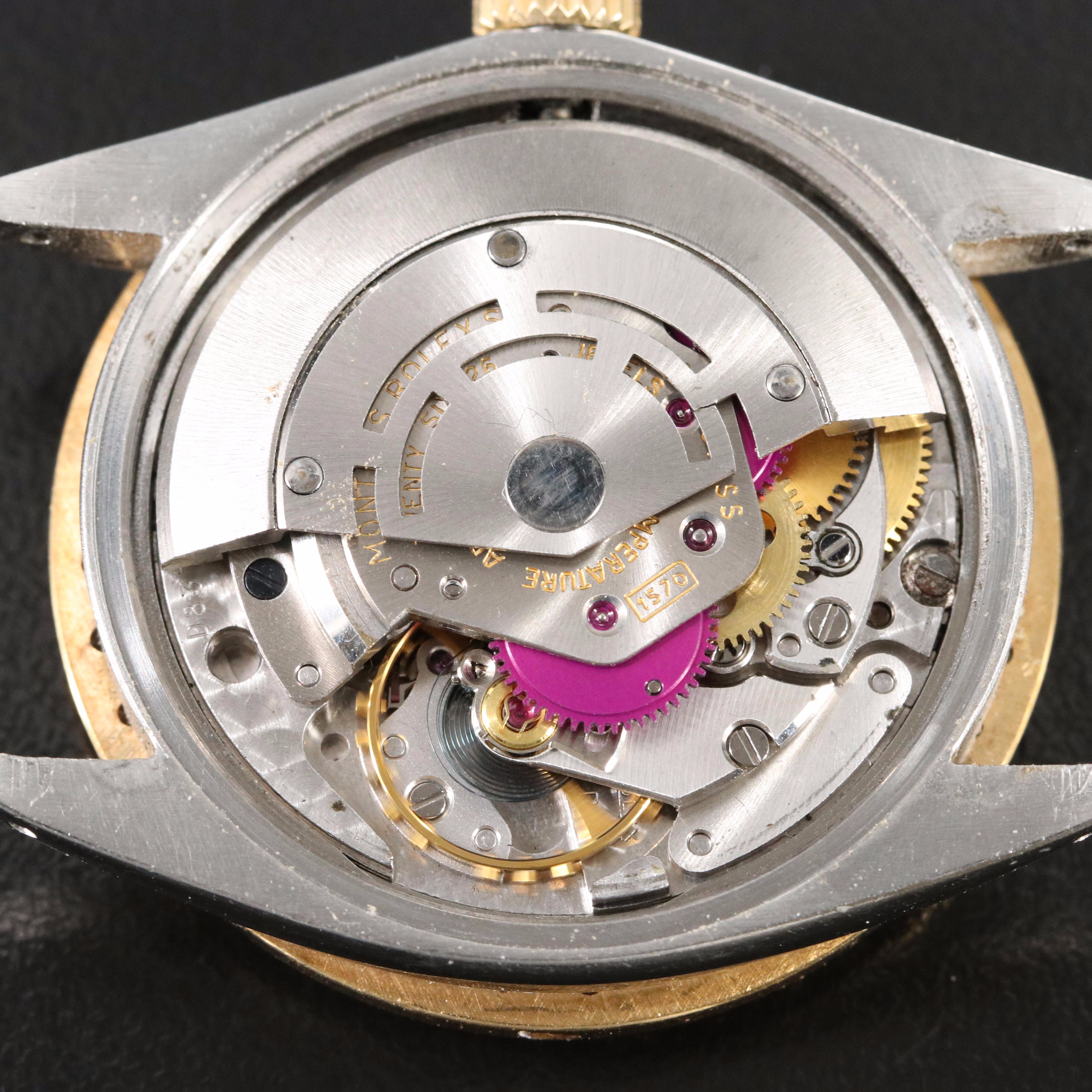 Rolex Oyster Perpetual Date 1505 Custom Diamond Dial Bezel 34mm Automatic Watch