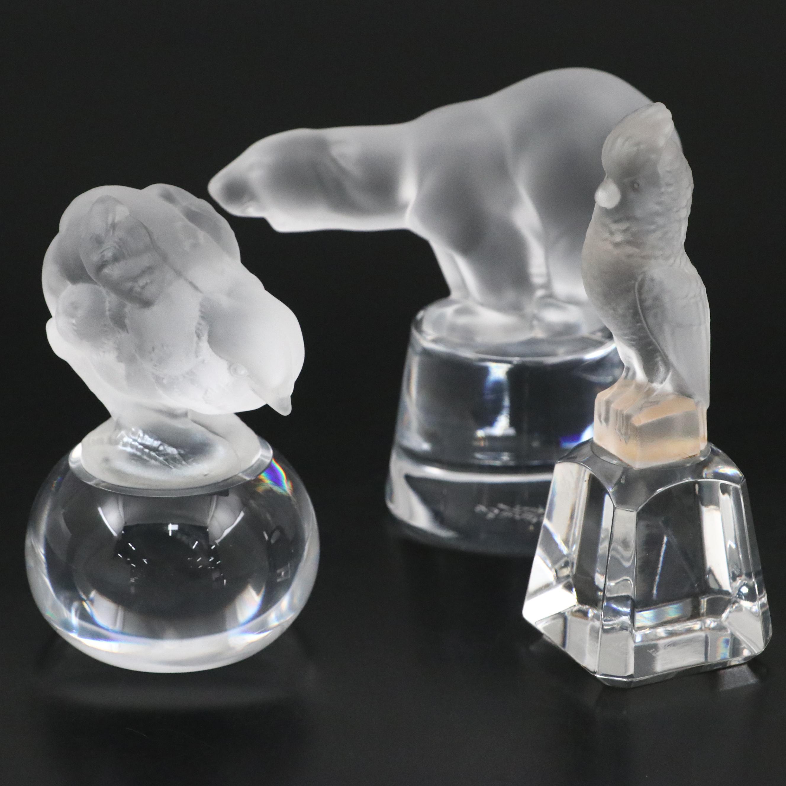 Sèvres Frosted Glass Polar Bear Figurine and Bird Figurines