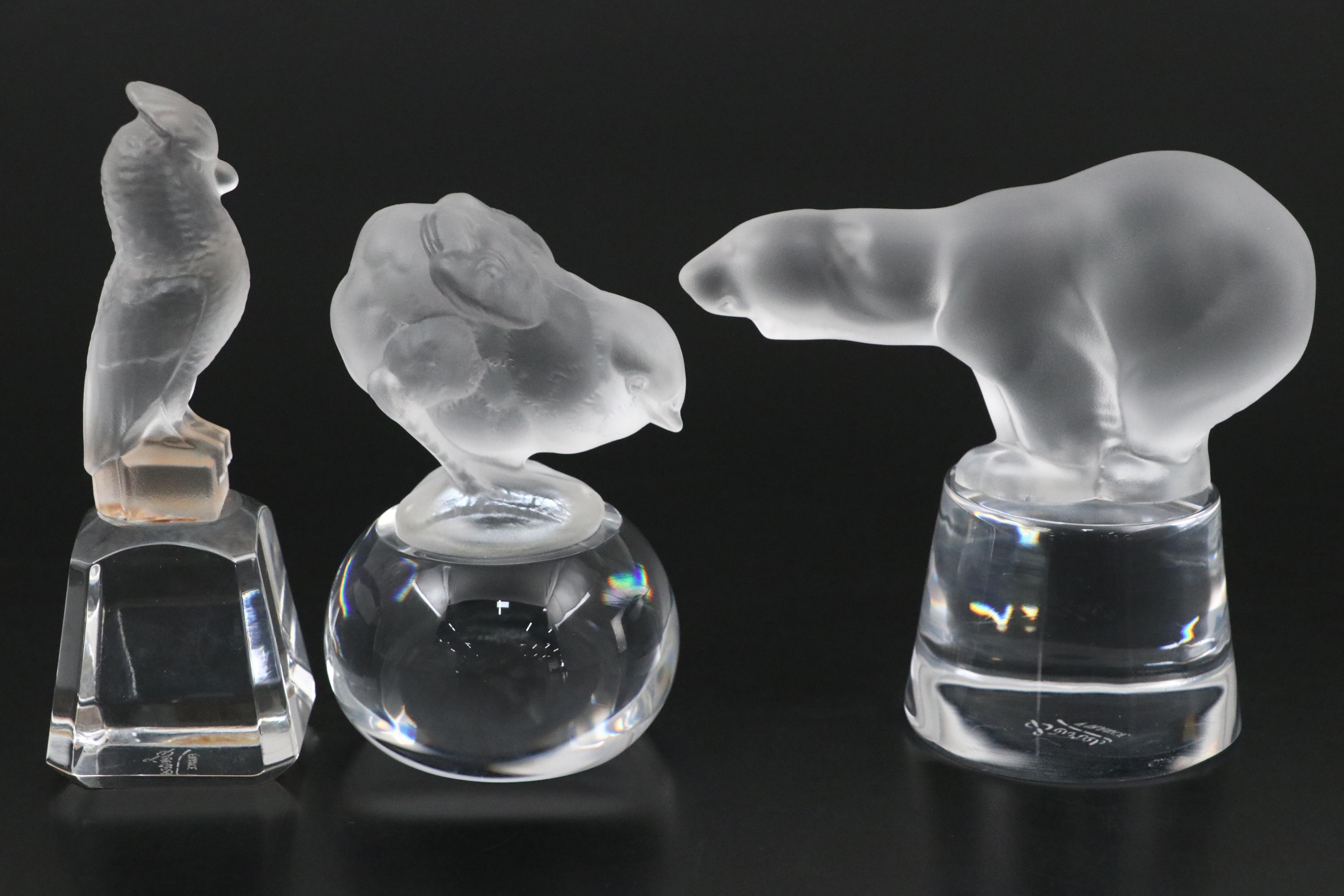 Sèvres Frosted Glass Polar Bear Figurine and Bird Figurines