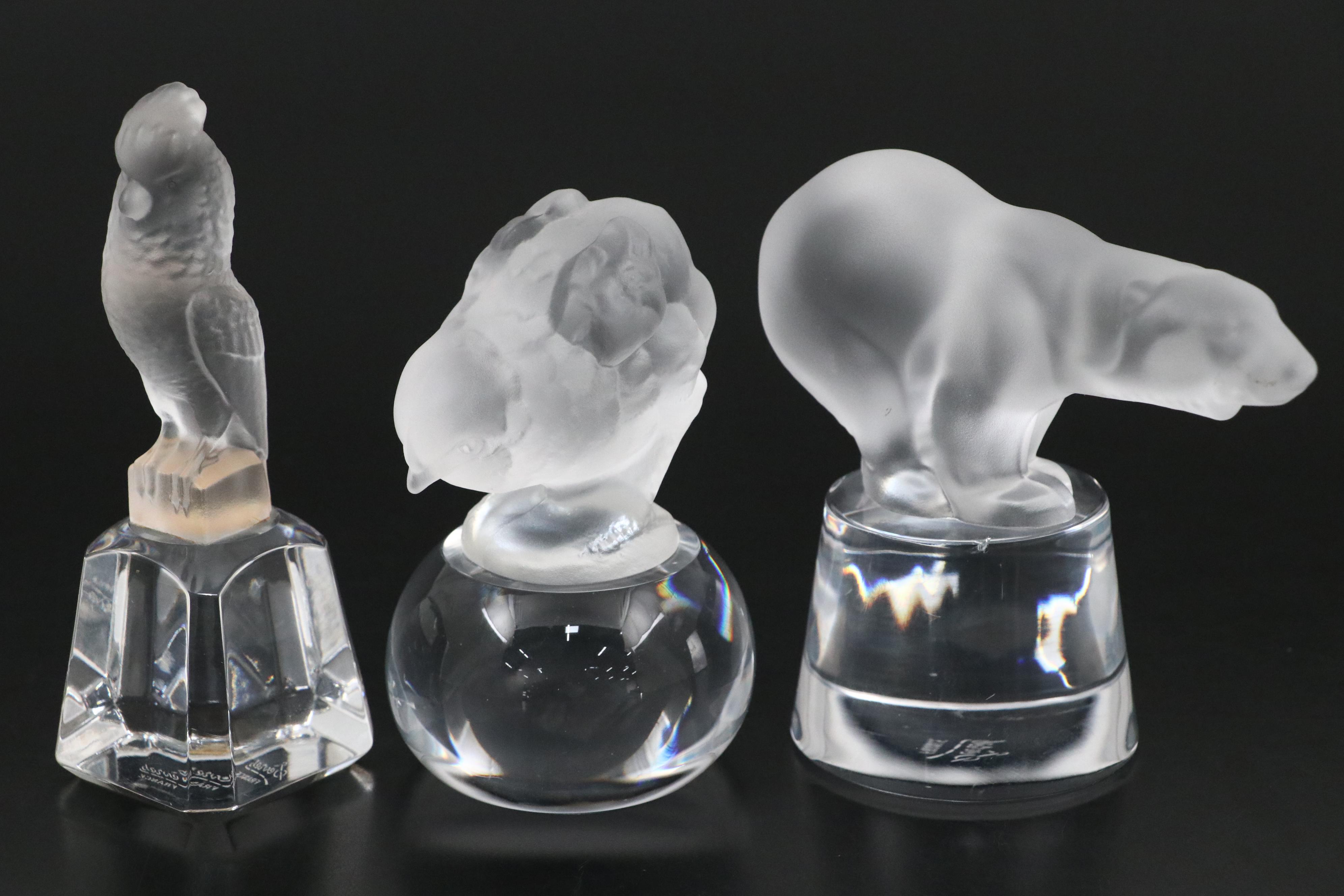 Sèvres Frosted Glass Polar Bear Figurine and Bird Figurines