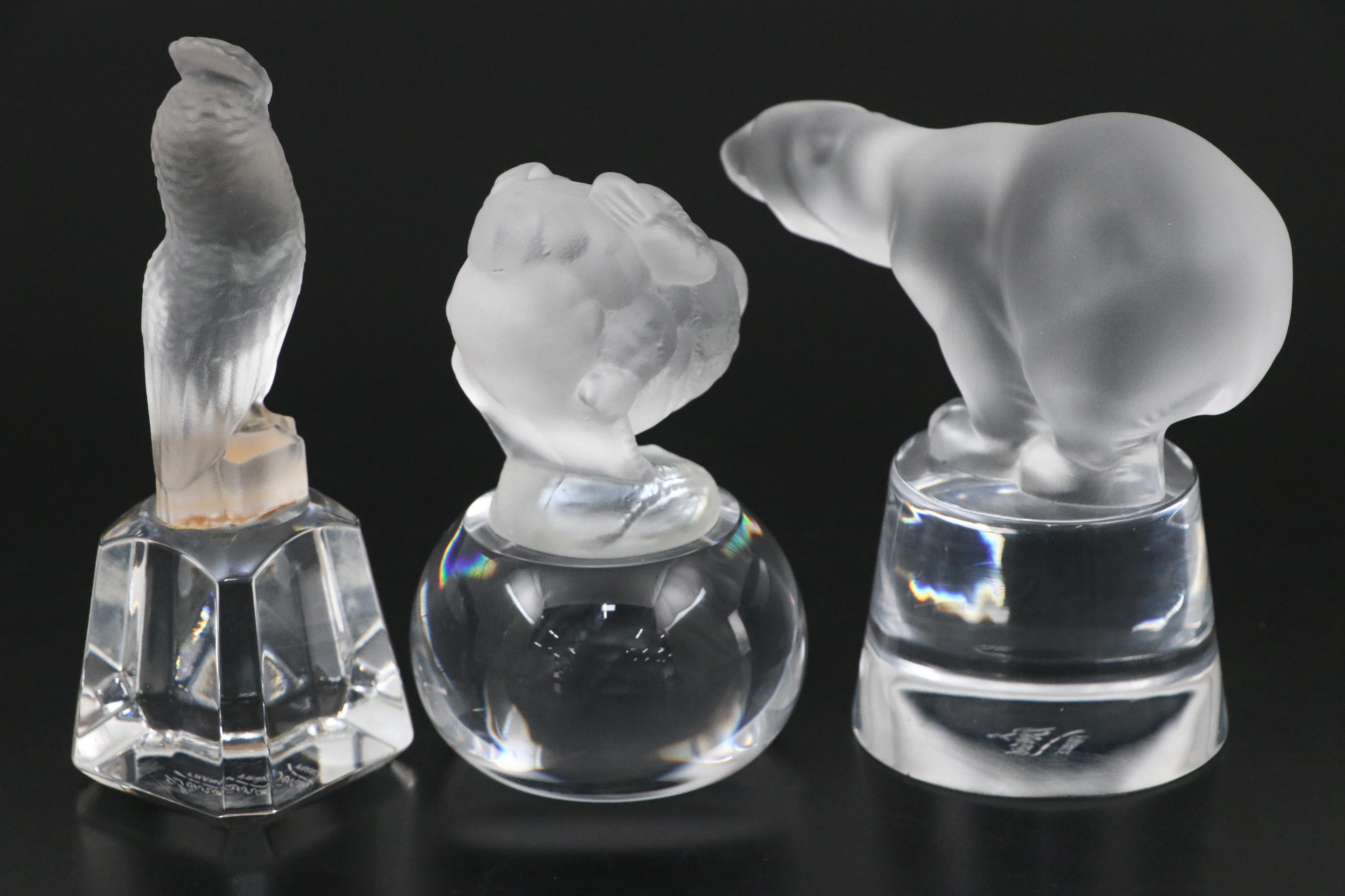 Sèvres Frosted Glass Polar Bear Figurine and Bird Figurines