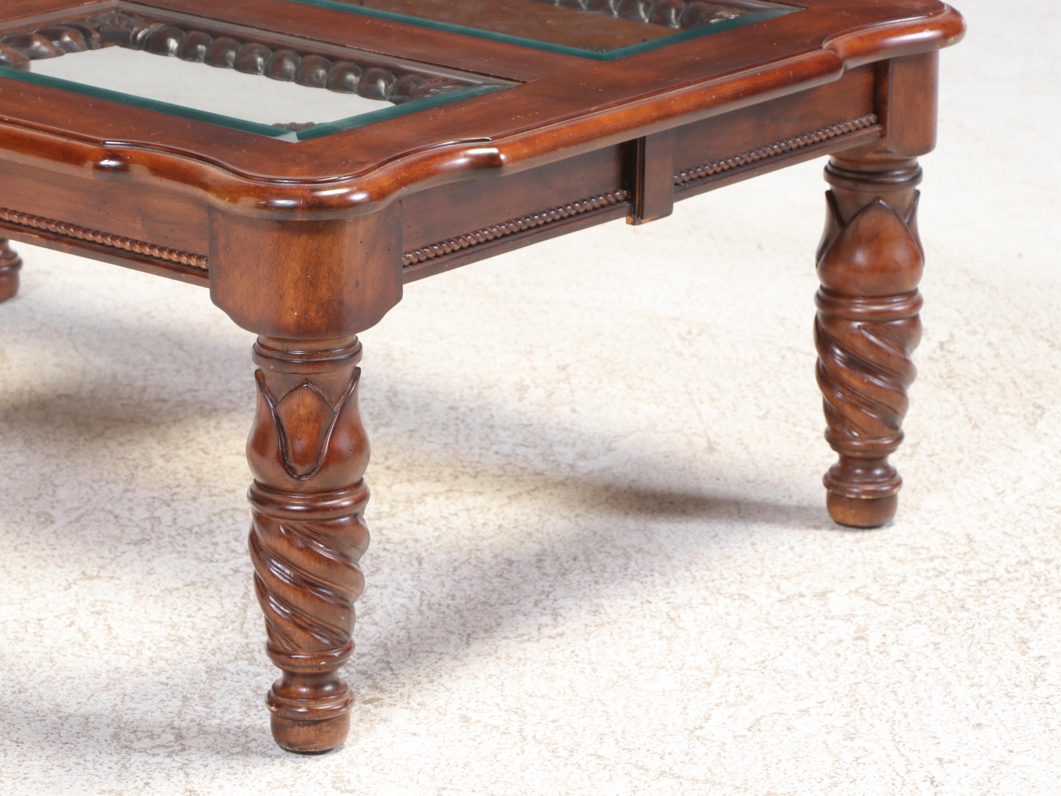 Klaussner Regency Style Mahogany-Stained and Glass Top Coffee Table