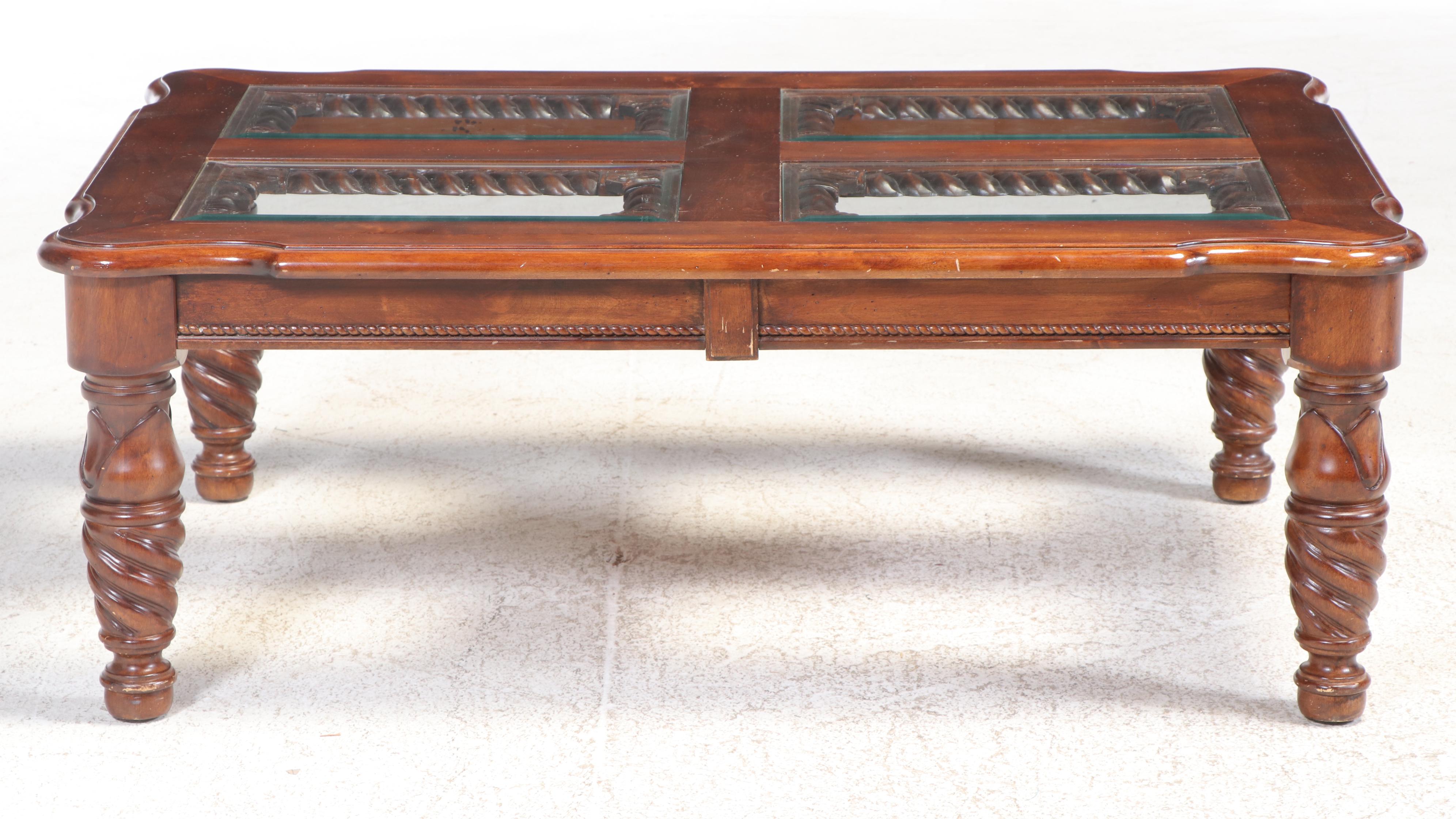 Klaussner Regency Style Mahogany-Stained and Glass Top Coffee Table