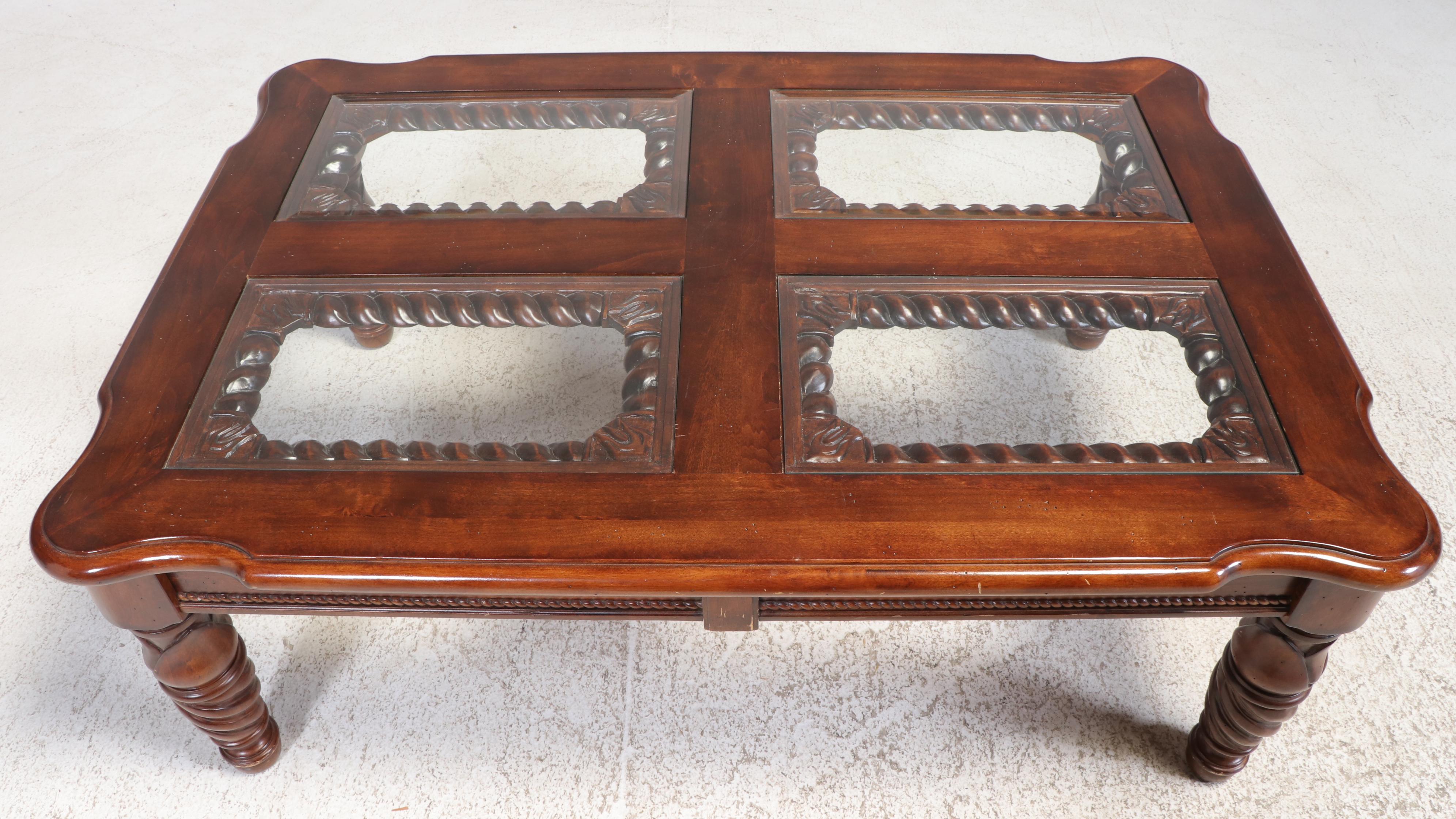 Klaussner Regency Style Mahogany-Stained and Glass Top Coffee Table