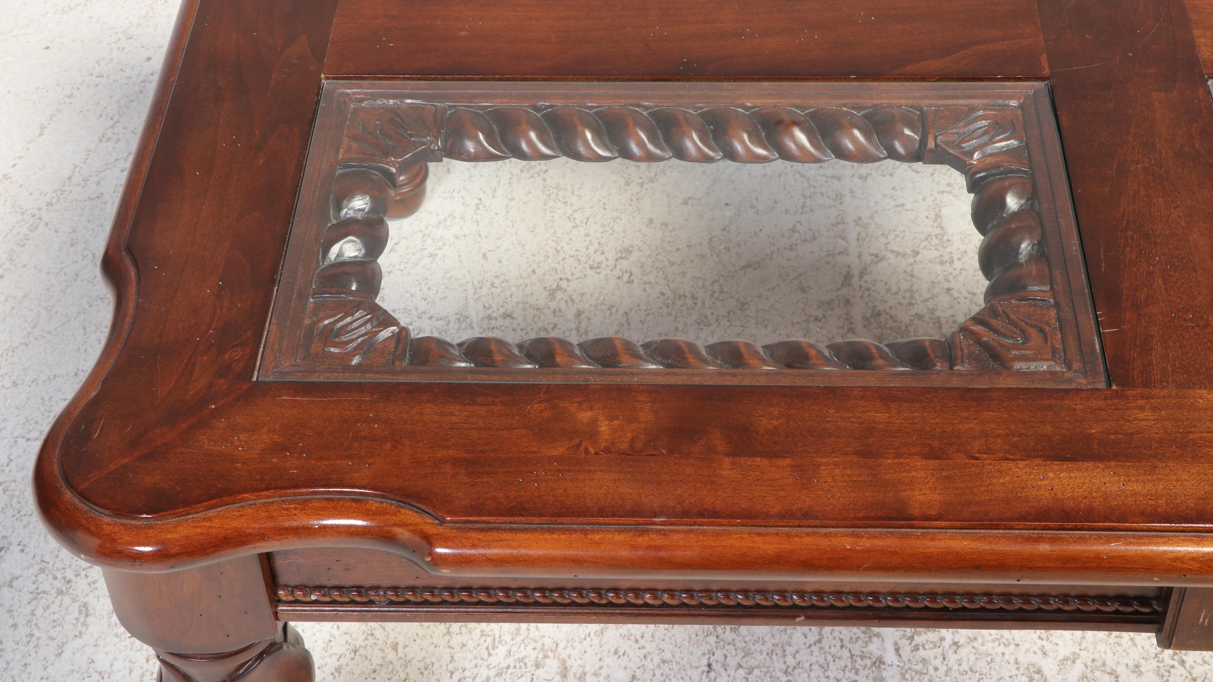 Klaussner Regency Style Mahogany-Stained and Glass Top Coffee Table