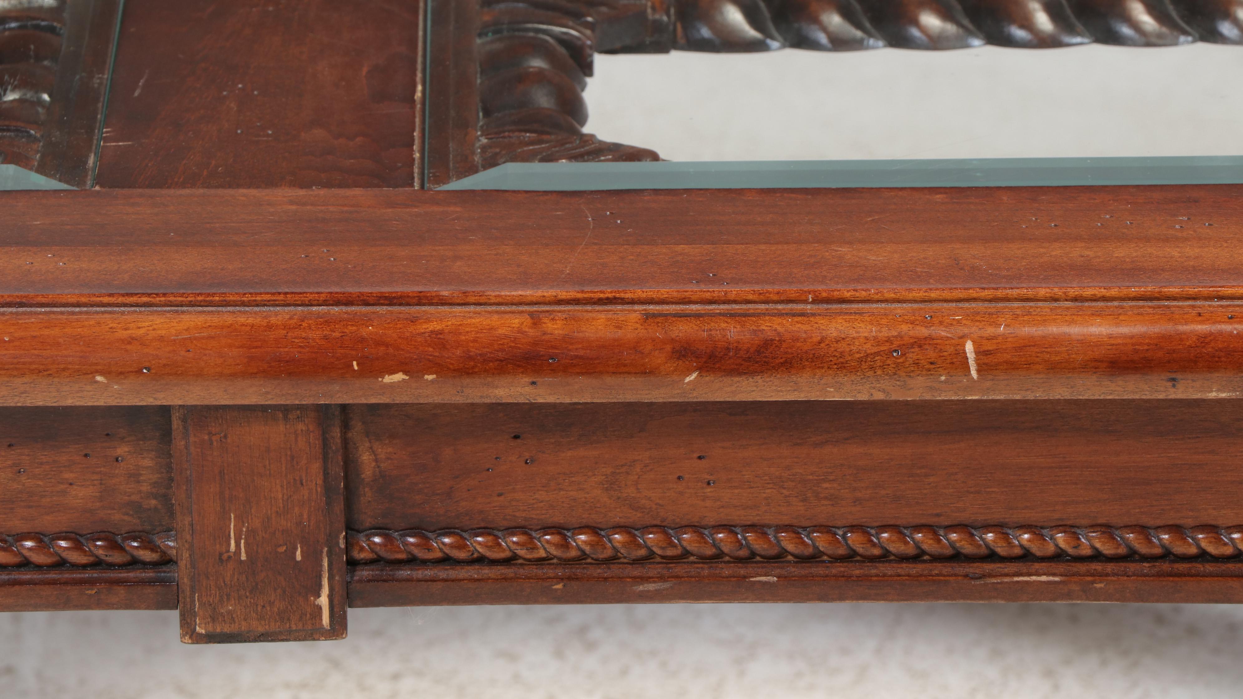 Klaussner Regency Style Mahogany-Stained and Glass Top Coffee Table