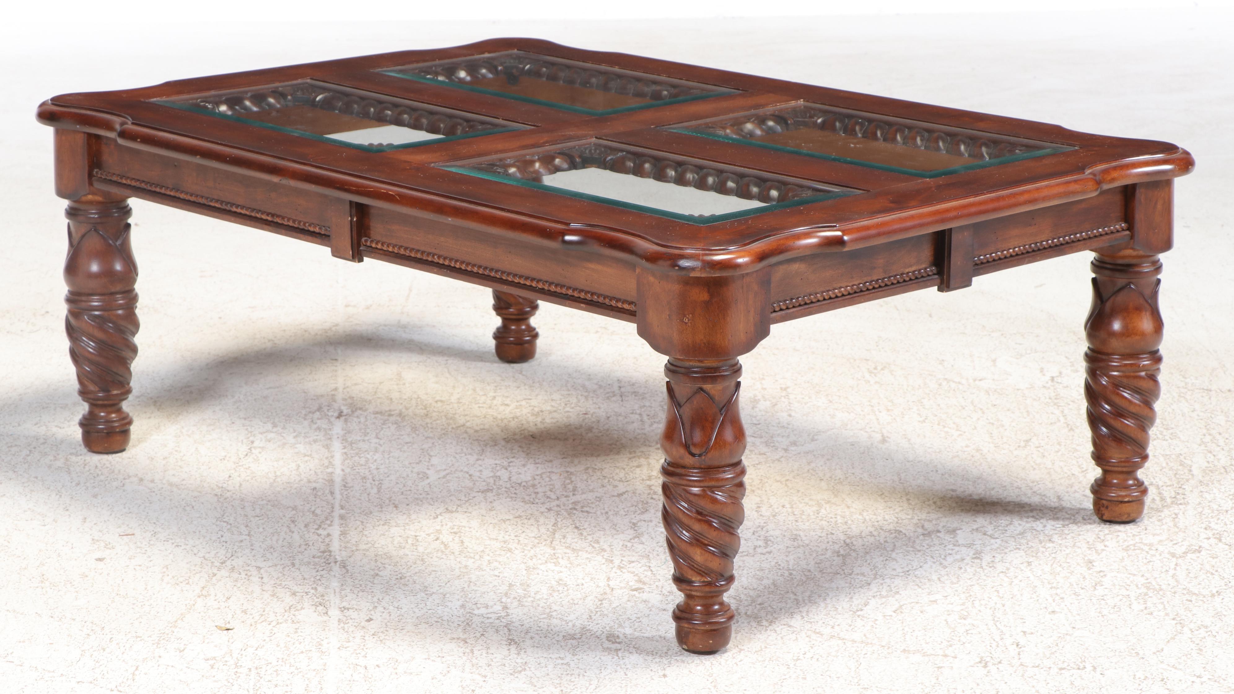 Klaussner Regency Style Mahogany-Stained and Glass Top Coffee Table