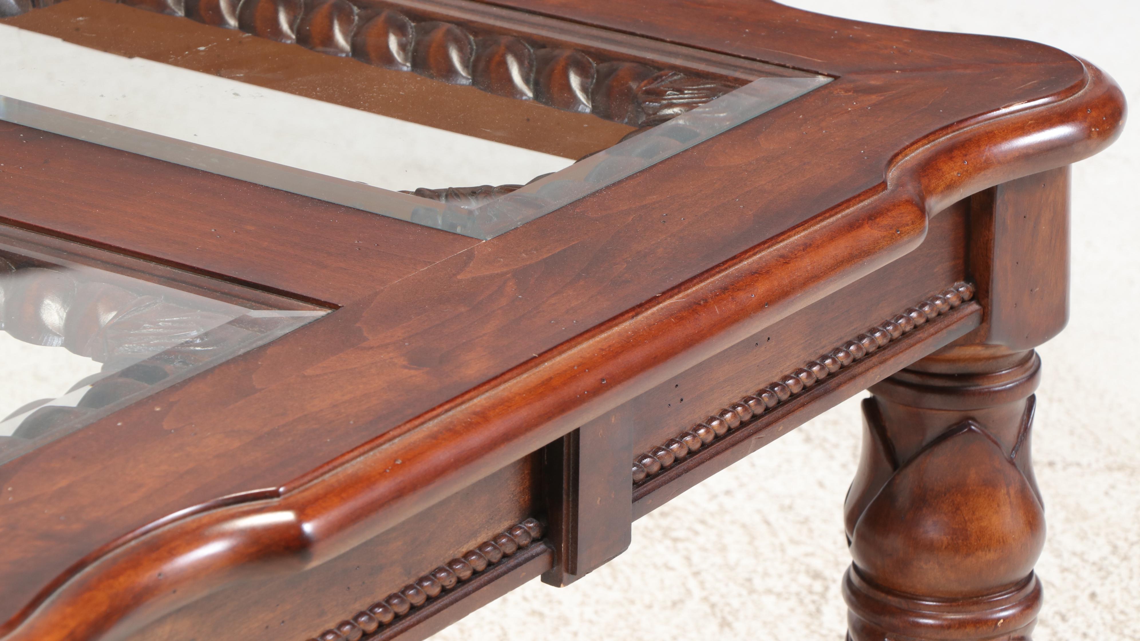 Klaussner Regency Style Mahogany-Stained and Glass Top Coffee Table