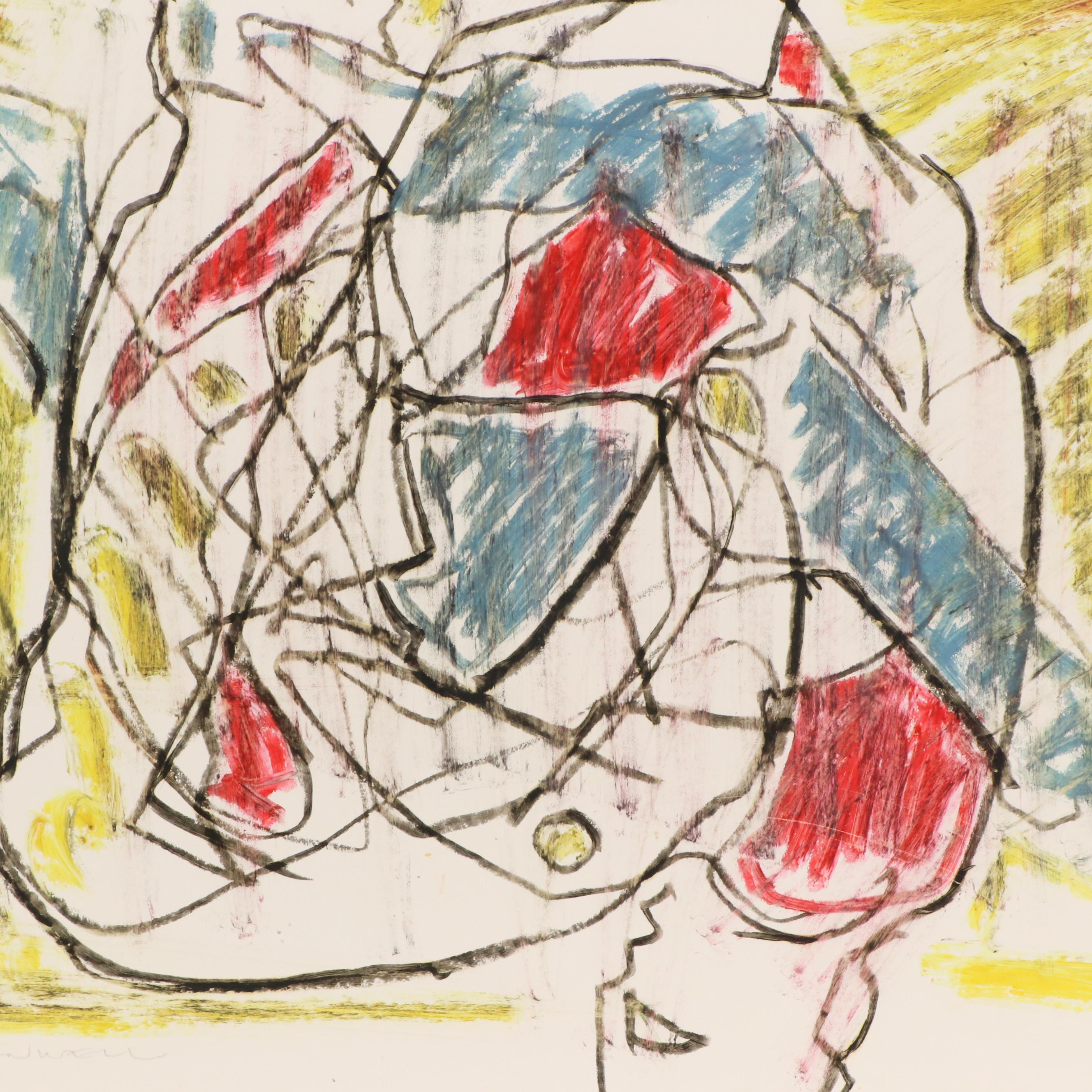 Jack Meanwell Figural Modern Oil Pastel Drawing, Late 20th Century