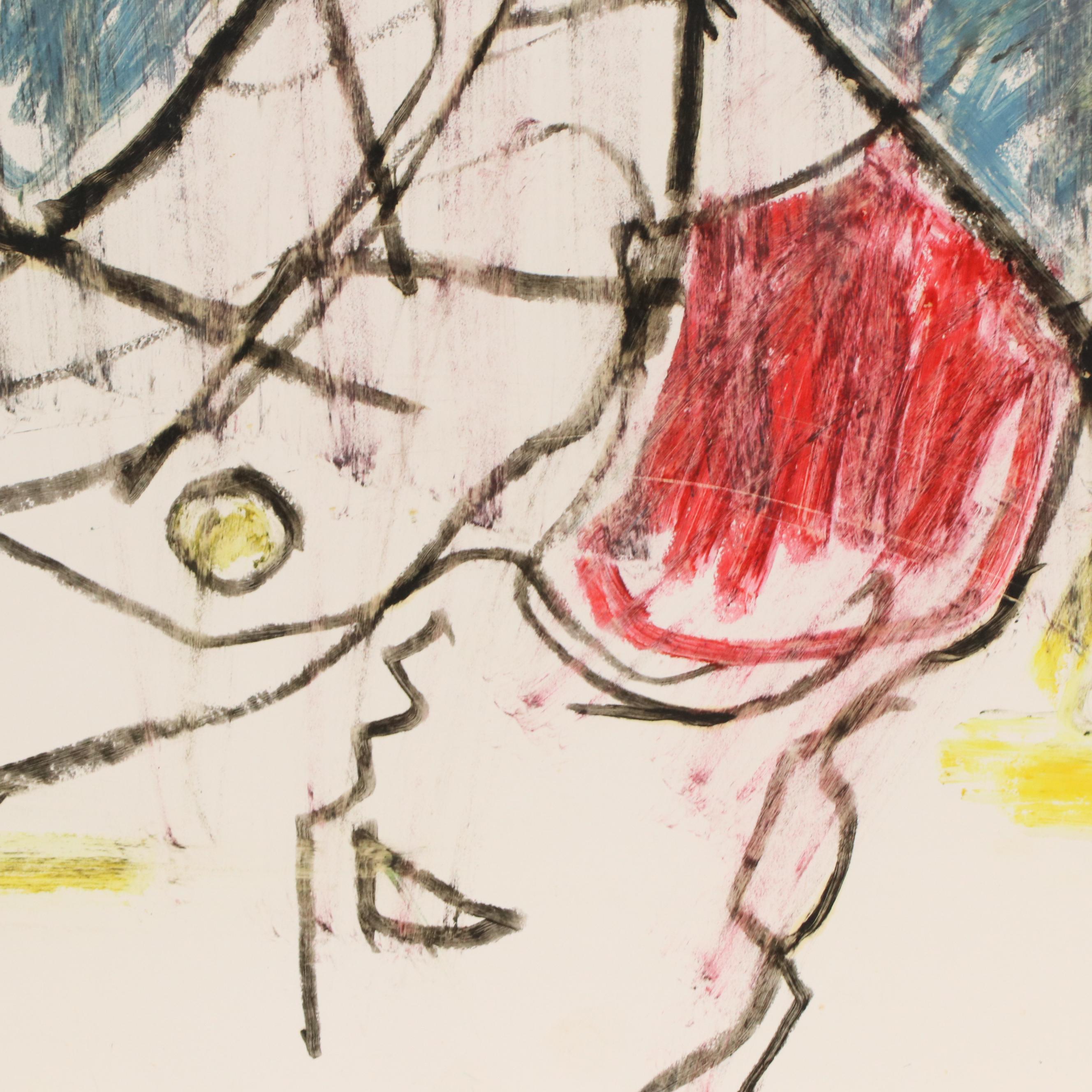 Jack Meanwell Figural Modern Oil Pastel Drawing, Late 20th Century