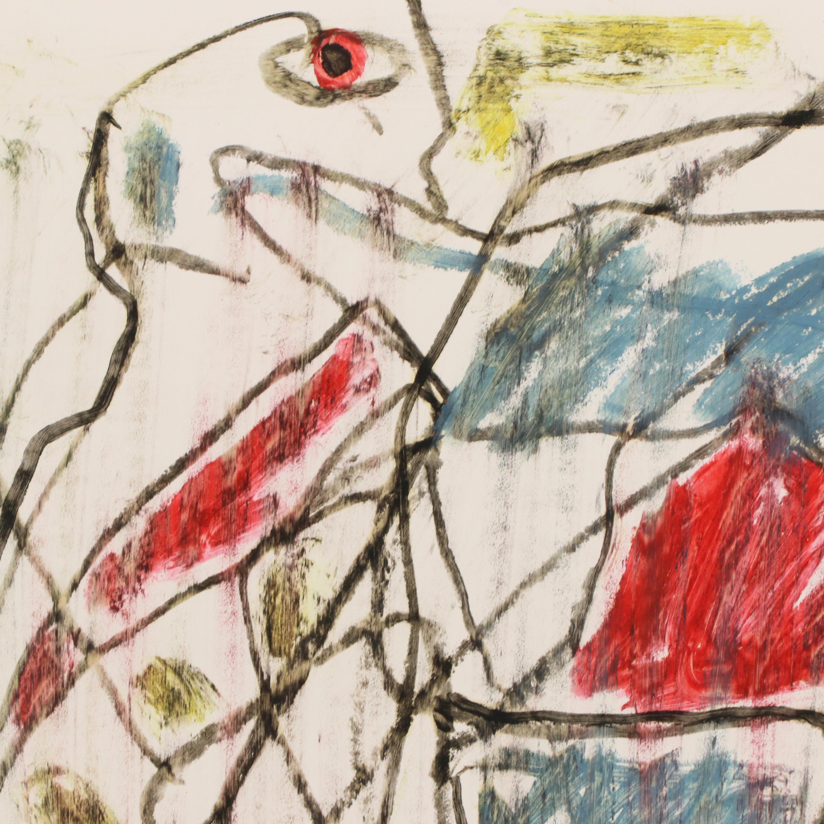 Jack Meanwell Figural Modern Oil Pastel Drawing, Late 20th Century