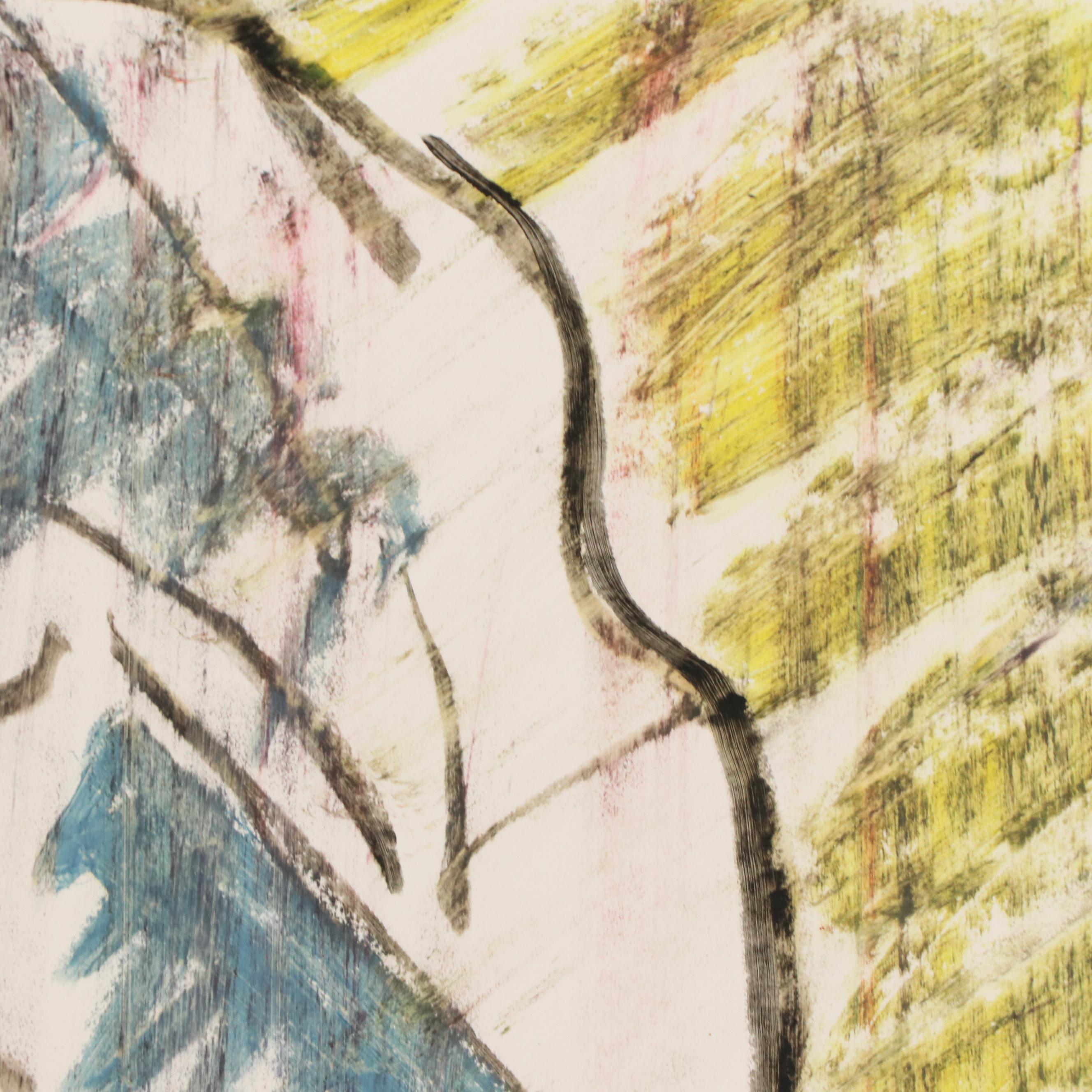 Jack Meanwell Figural Modern Oil Pastel Drawing, Late 20th Century