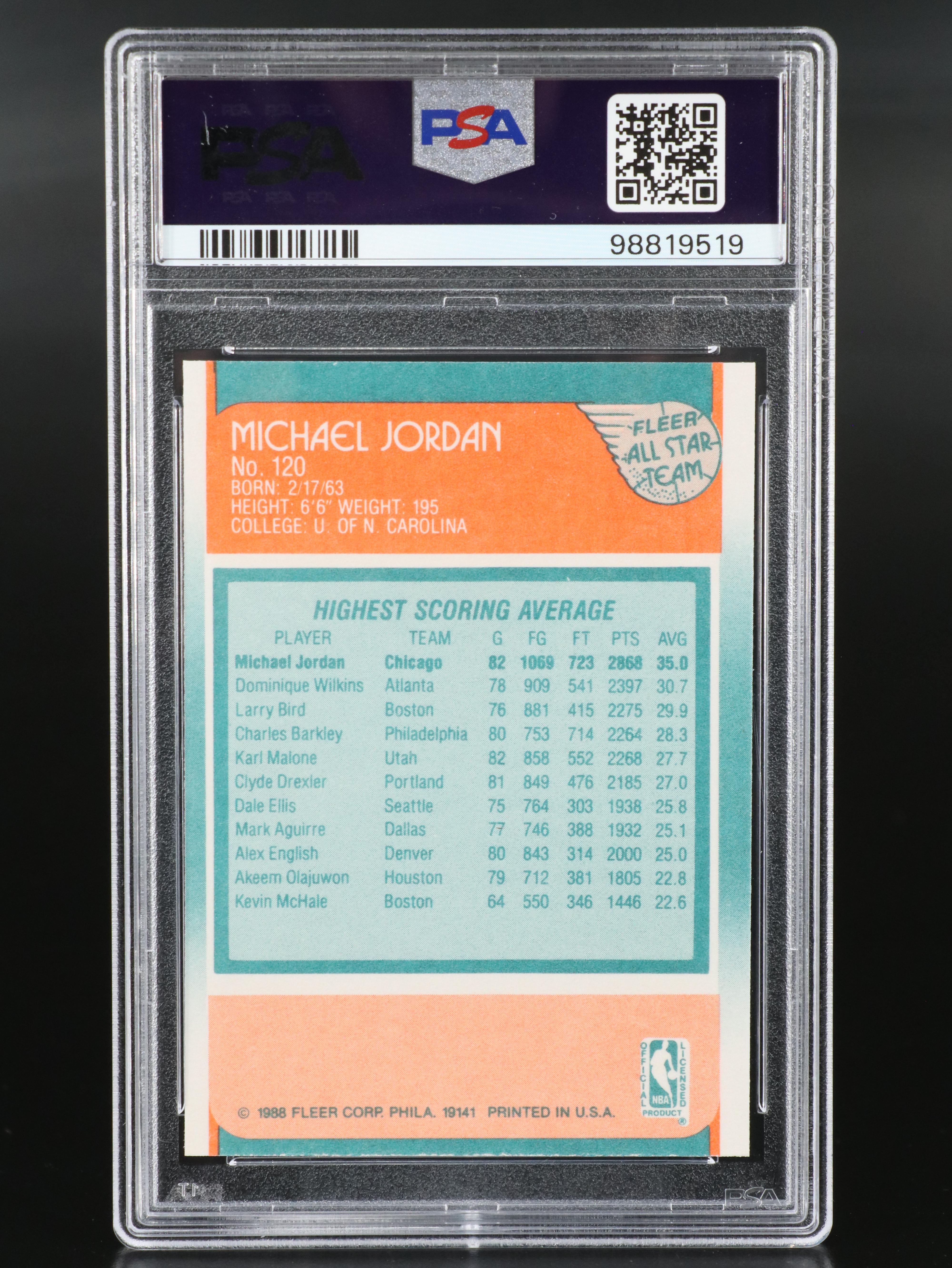 1988 Fleer Michael Jordan Chicago Bulls All-Star Card Graded PSA 7