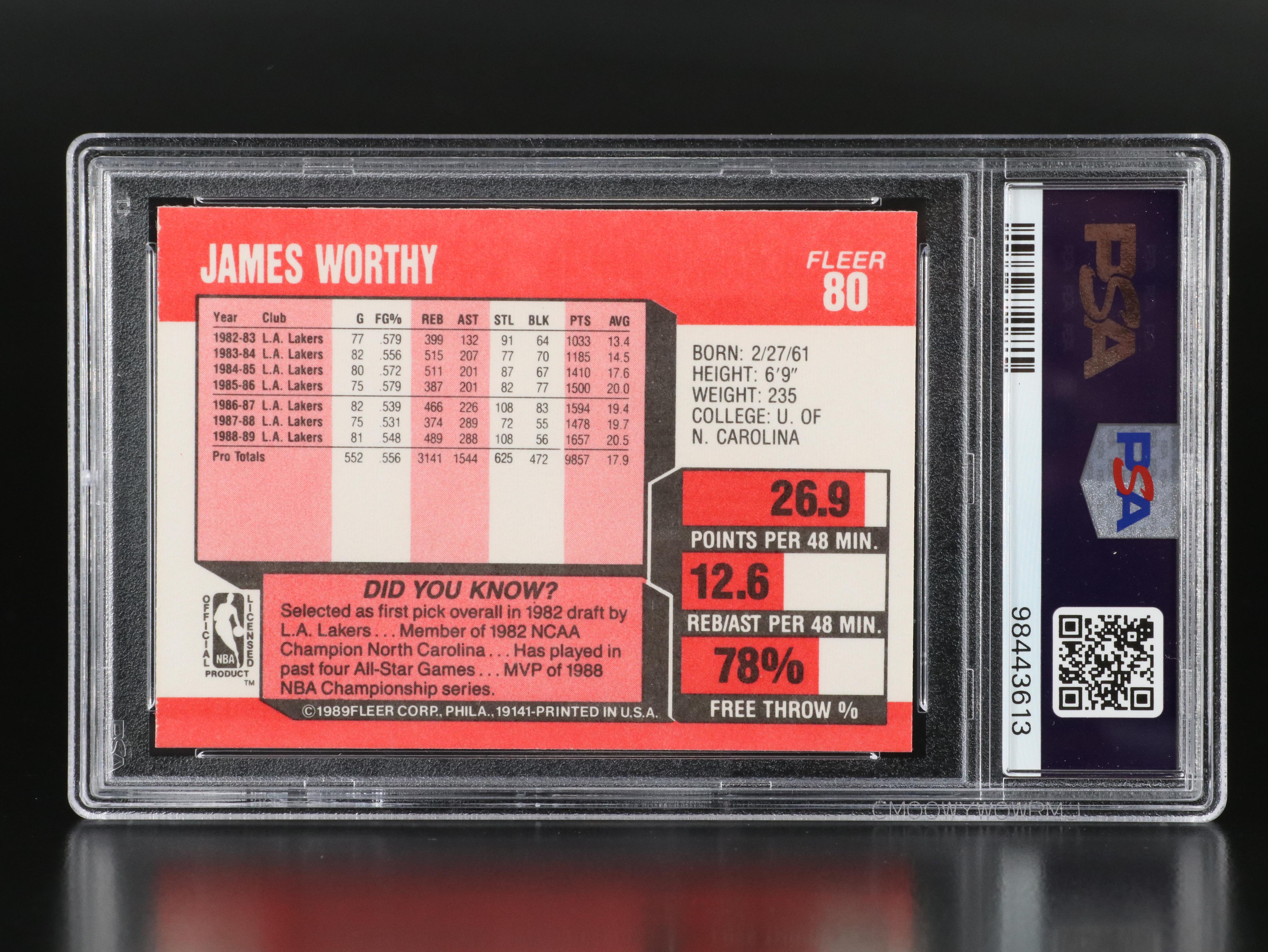 1989 Fleer James Worthy Los Angeles Lakers Basketball Card Graded PSA 9