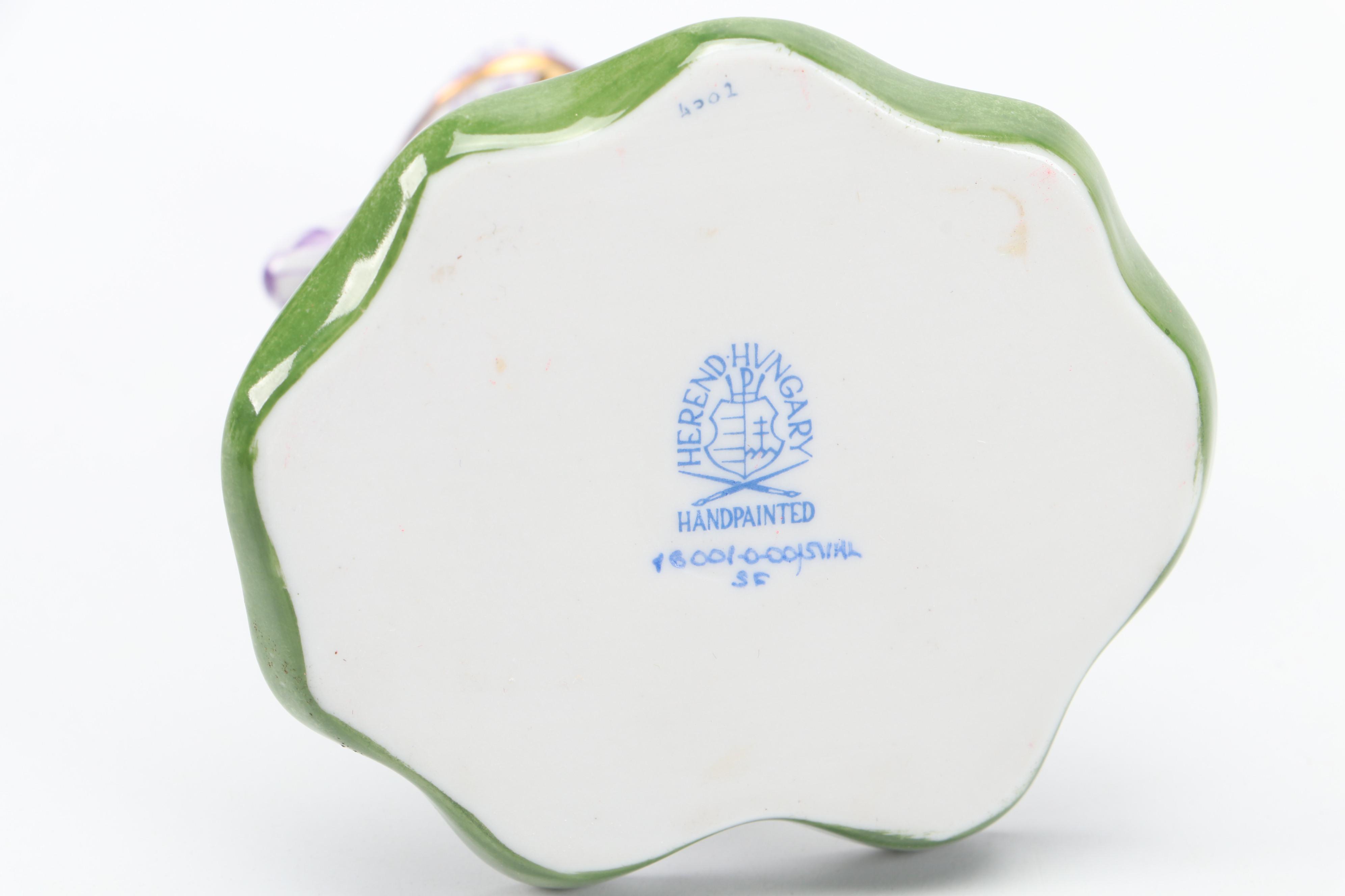 Herend Lilac Fishnet with Gold "Yoga Frog in Tree Pose" Porcelain Figurine