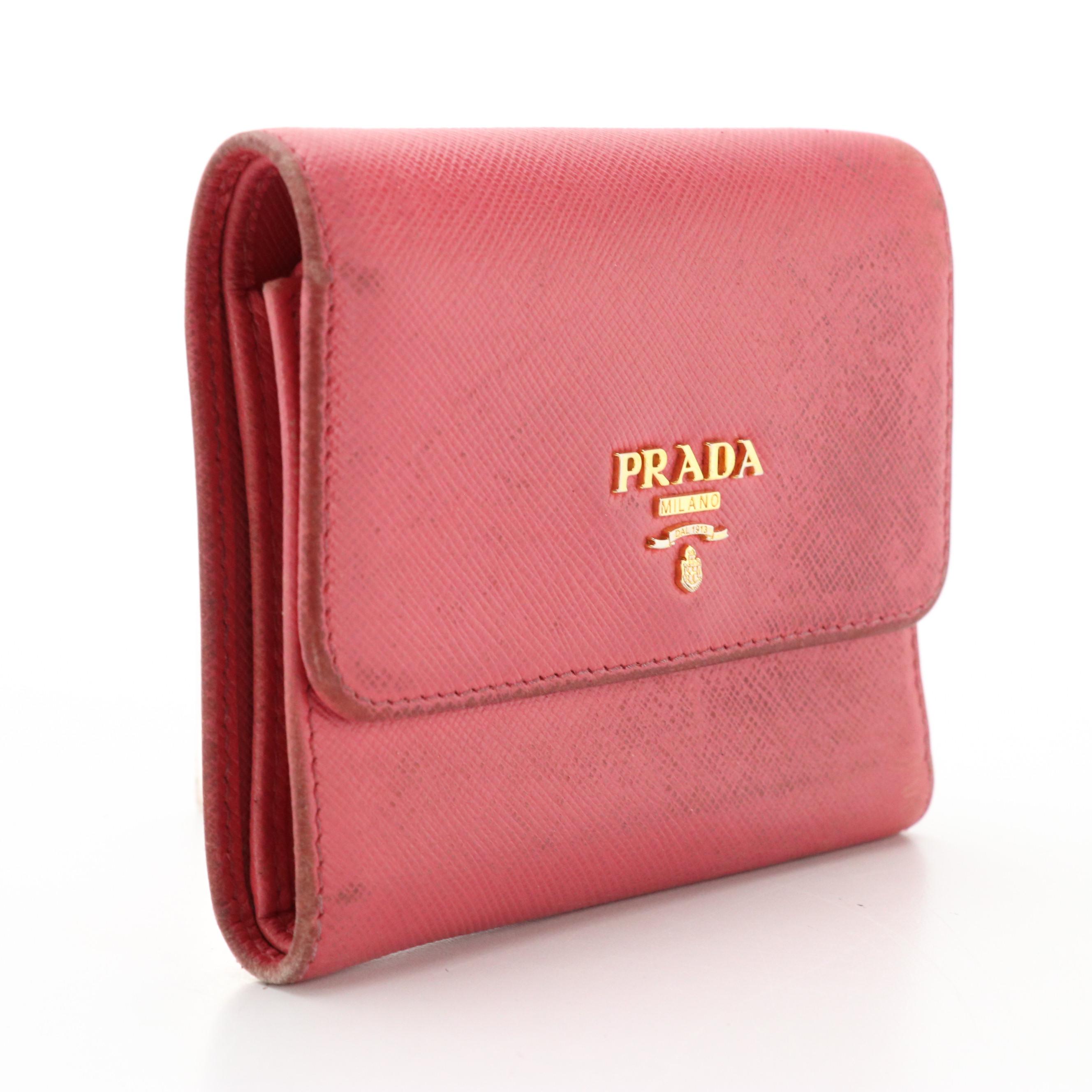 Prada Saffiano Leather Front-Flap Compact Wallet