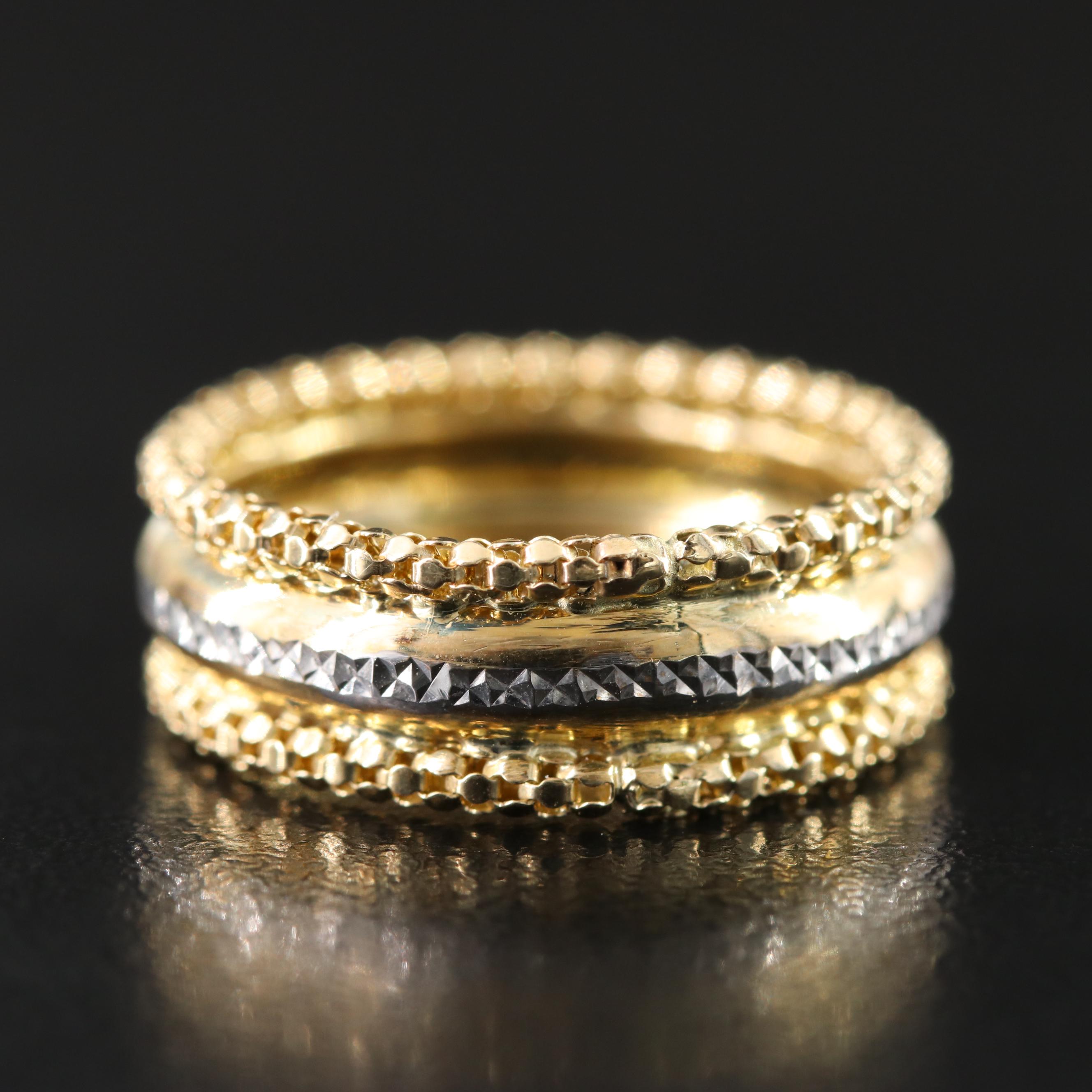 10K Textured Band with White Tone Accent