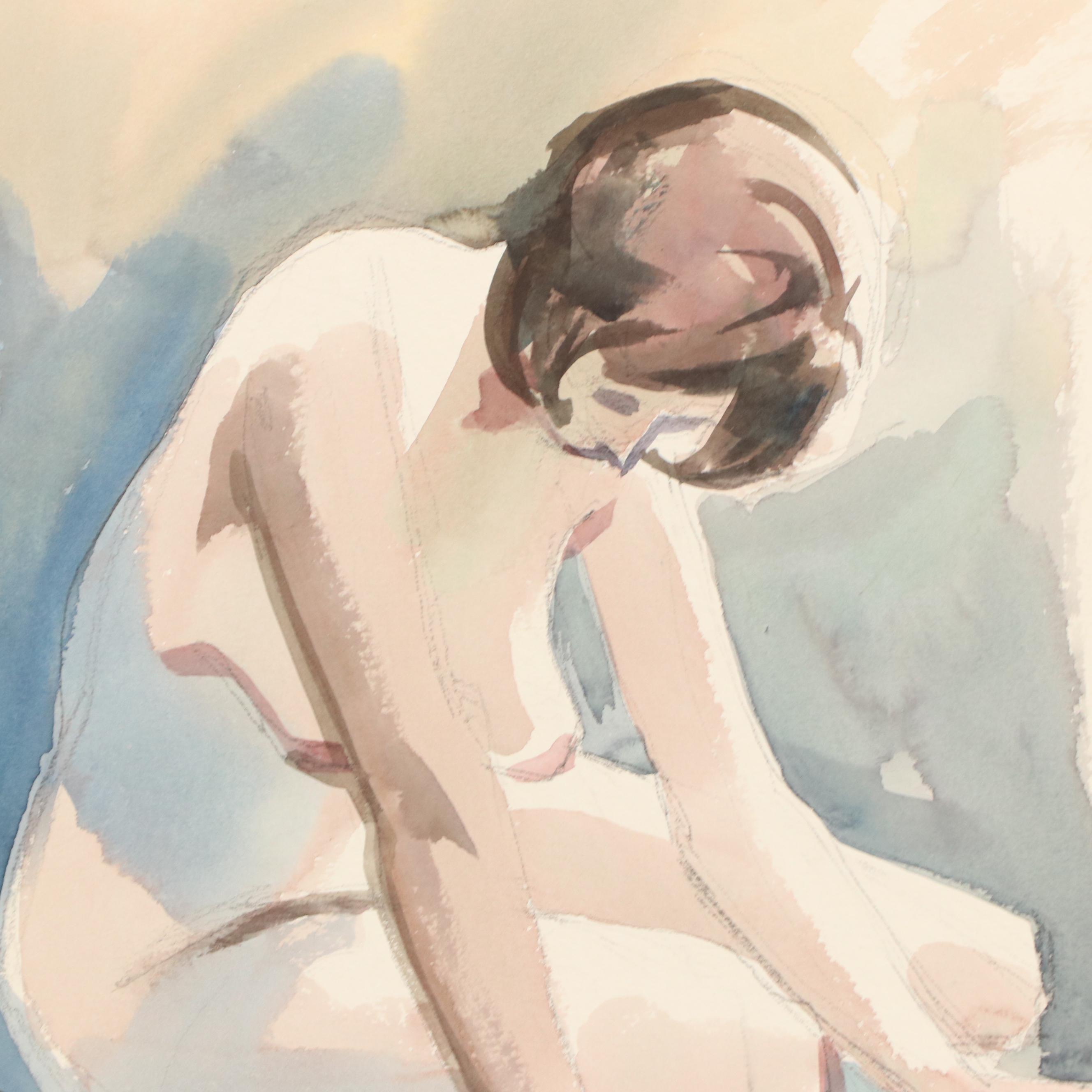 Jack Meanwell Figural Modern Watercolor Painting, Late 20th Century