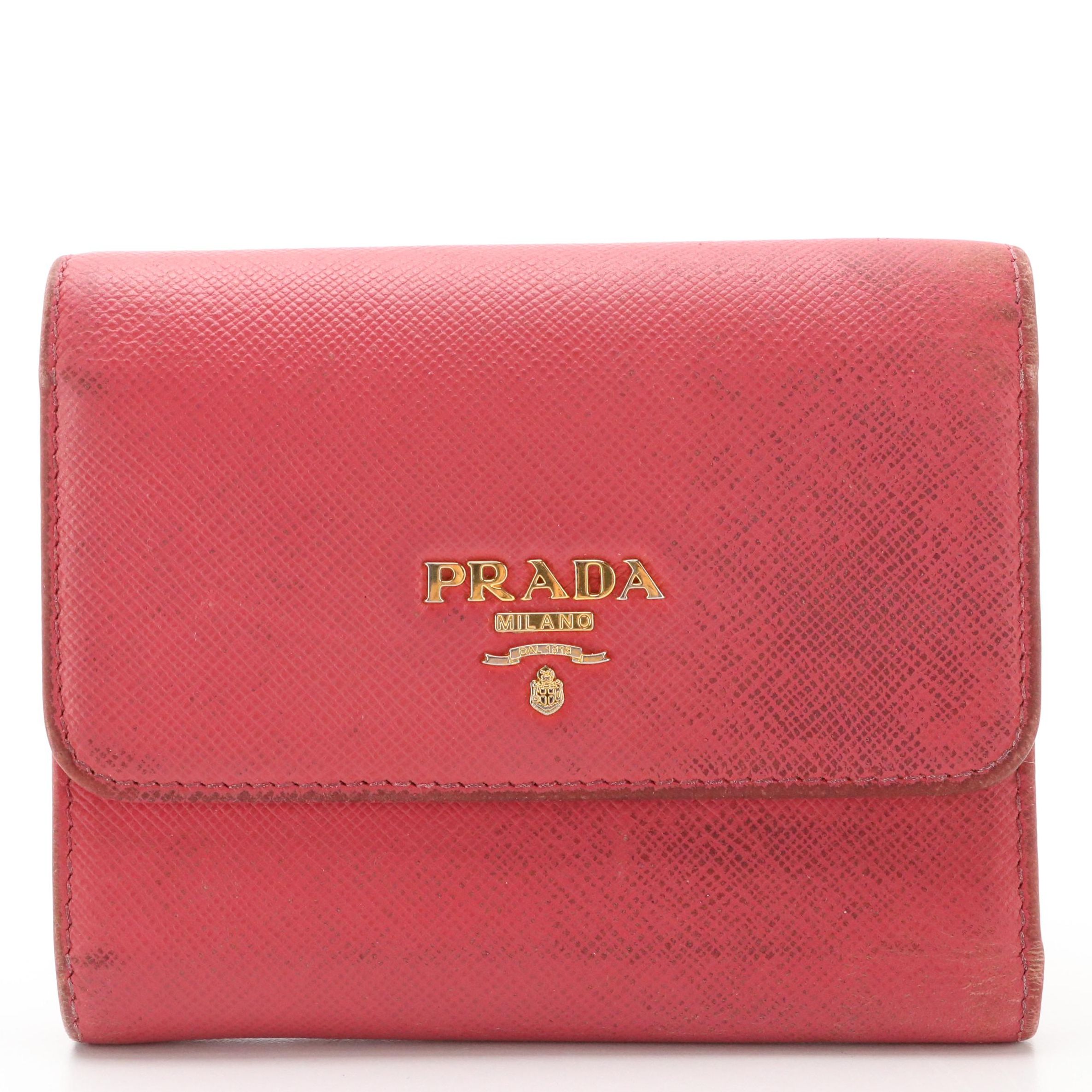 Prada Saffiano Leather Front-Flap Compact Wallet