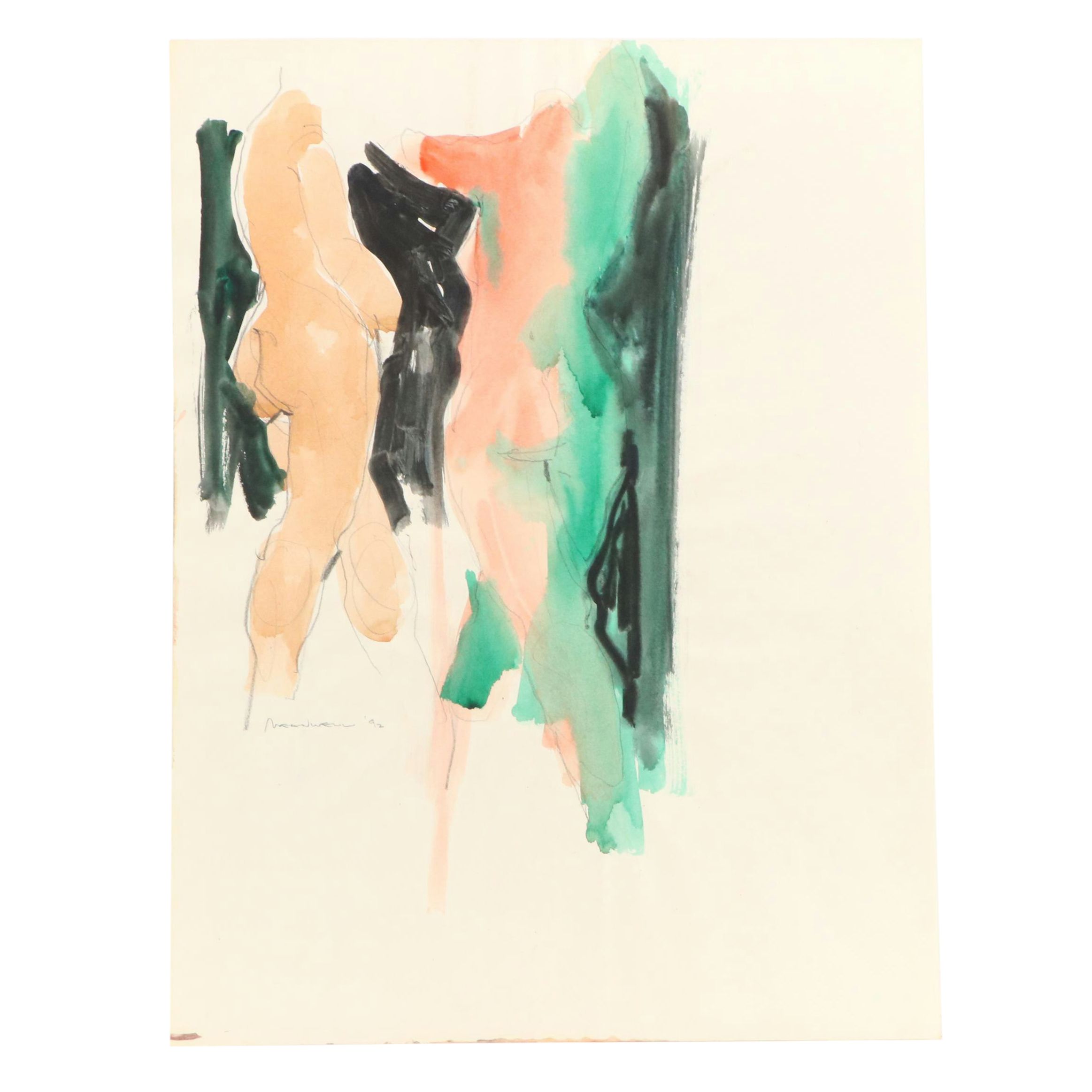Jack Meanwell Figural Modern Watercolor Painting, 1992