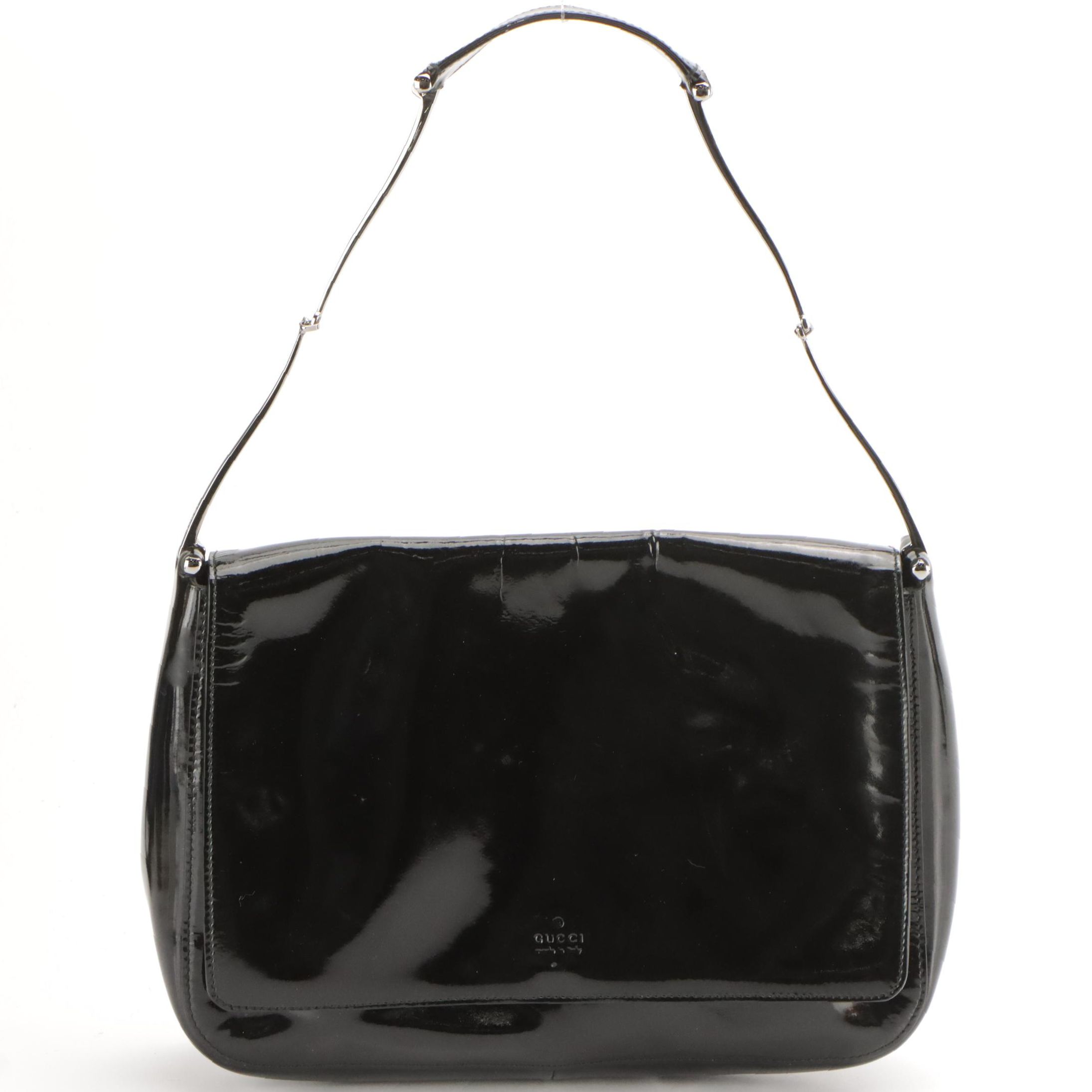 Gucci by Tom Ford Black Patent Leather Metal Strap Shoulder Bag